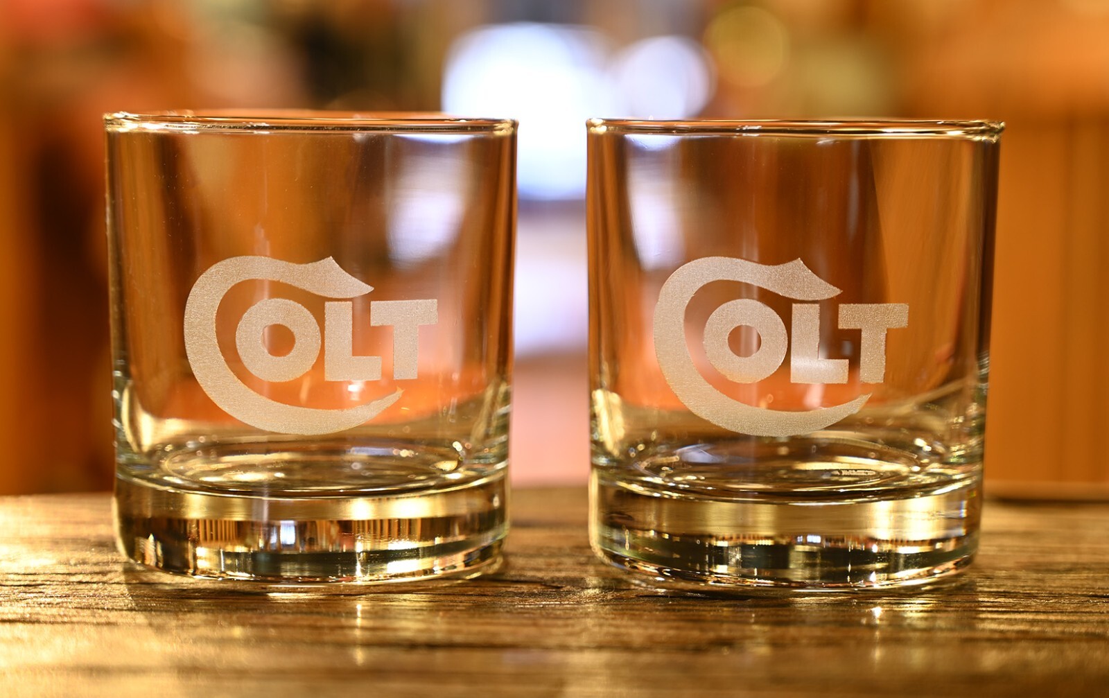 Colt Serpentine Logo Engraved 10.5 Oz. Rocks Glasses. Set Of Two. Brand New