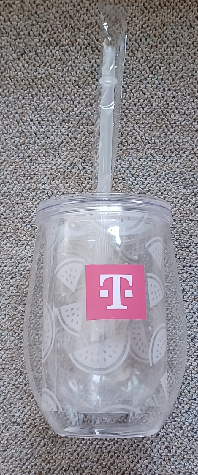 T-mobile Tuesday Tumbler cup with Straw and Lid - White Watermelons