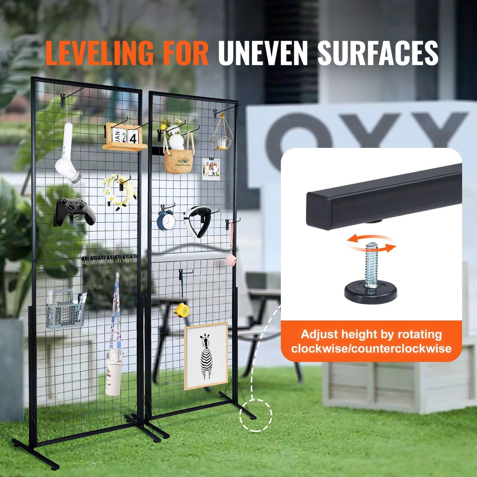2-Pack Wire Gridwall Display Stand T-Base Floor Tower for Retail Art