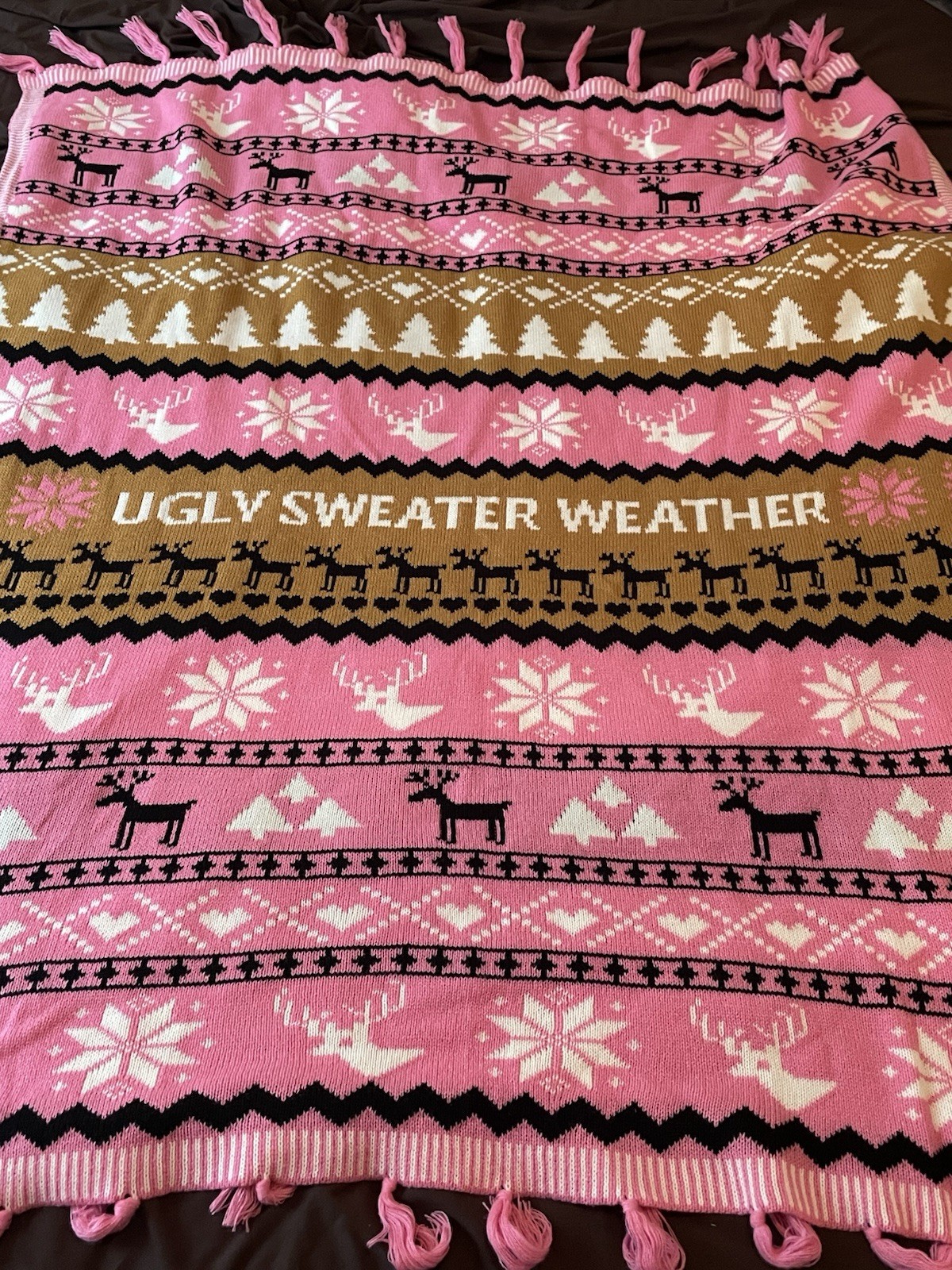 Pink Ugly Sweater Weather Blanket 57x54 Inch Cozy Cabin