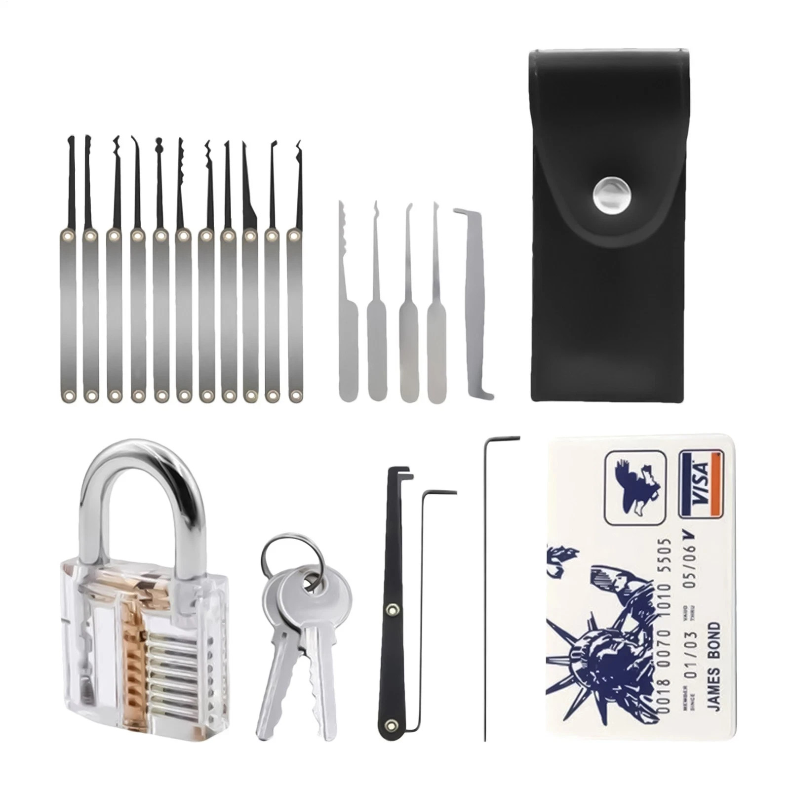 1Set Lock Picking Kit Tubular Lock Picking Training Set Waterproof Metal