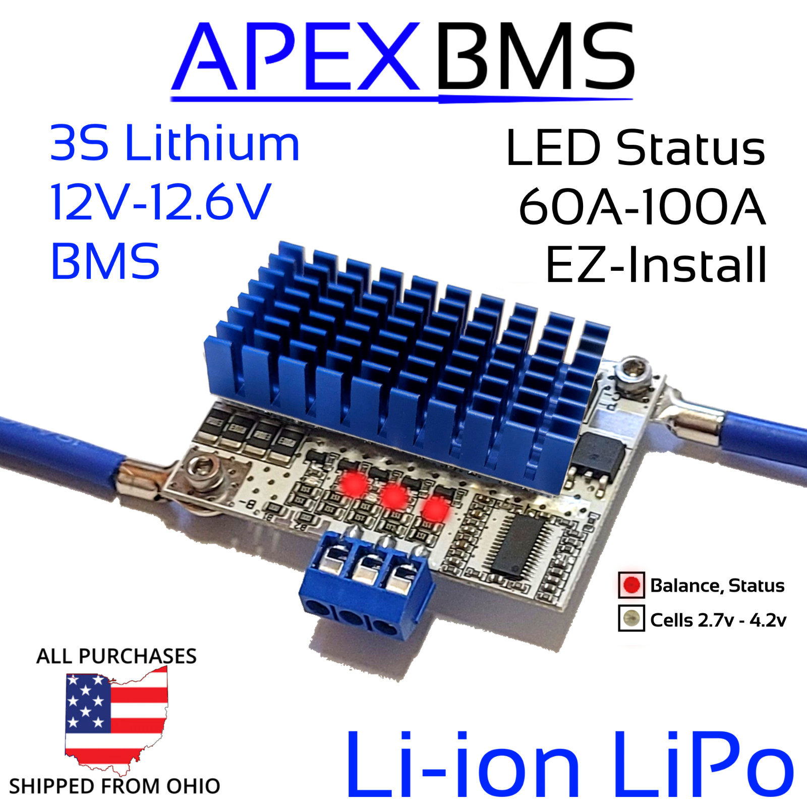 3S 100A Plug and Play 12v - 12.6v Li-ion BMS Battery Balance No Solder
