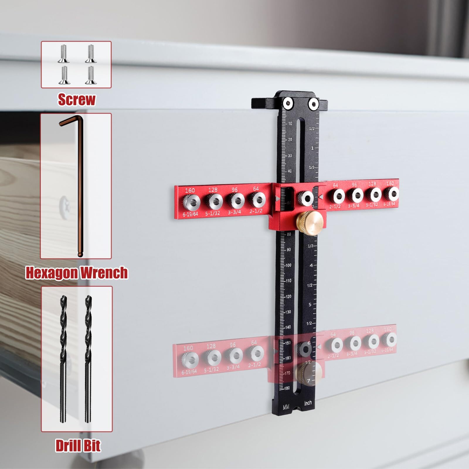 Cabinet Hardware Jig Template Tool Adjustable Drill Guide for Pulls and Handles
