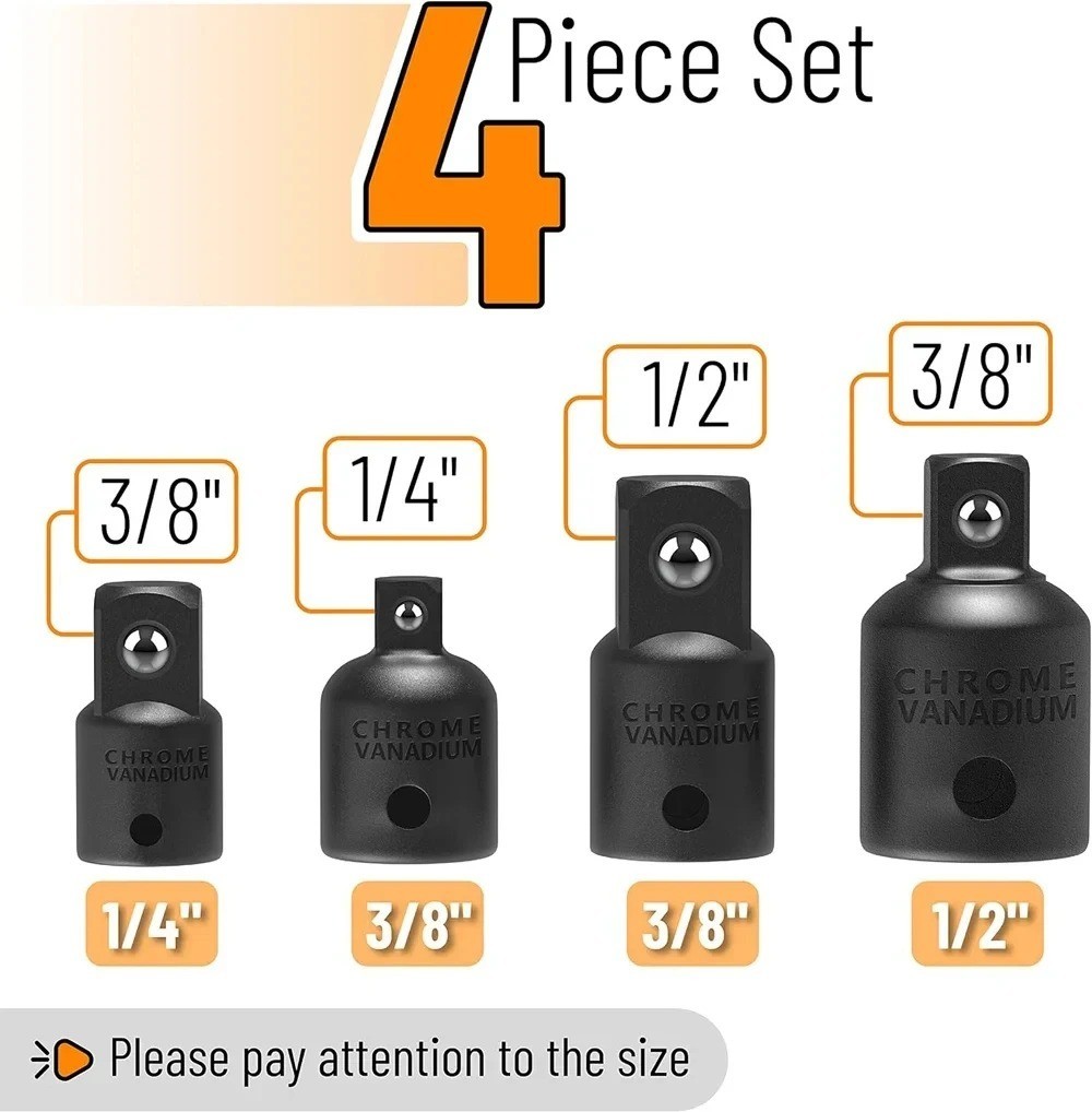 4PC IMPACT SOCKET ADAPTOR CONVERTER REDUCER 1/2 3/8 1/4 INCH DRIVE STEP UP DOWN