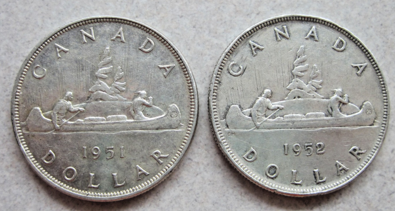 1951 and 1952 Canada Silver Dollars