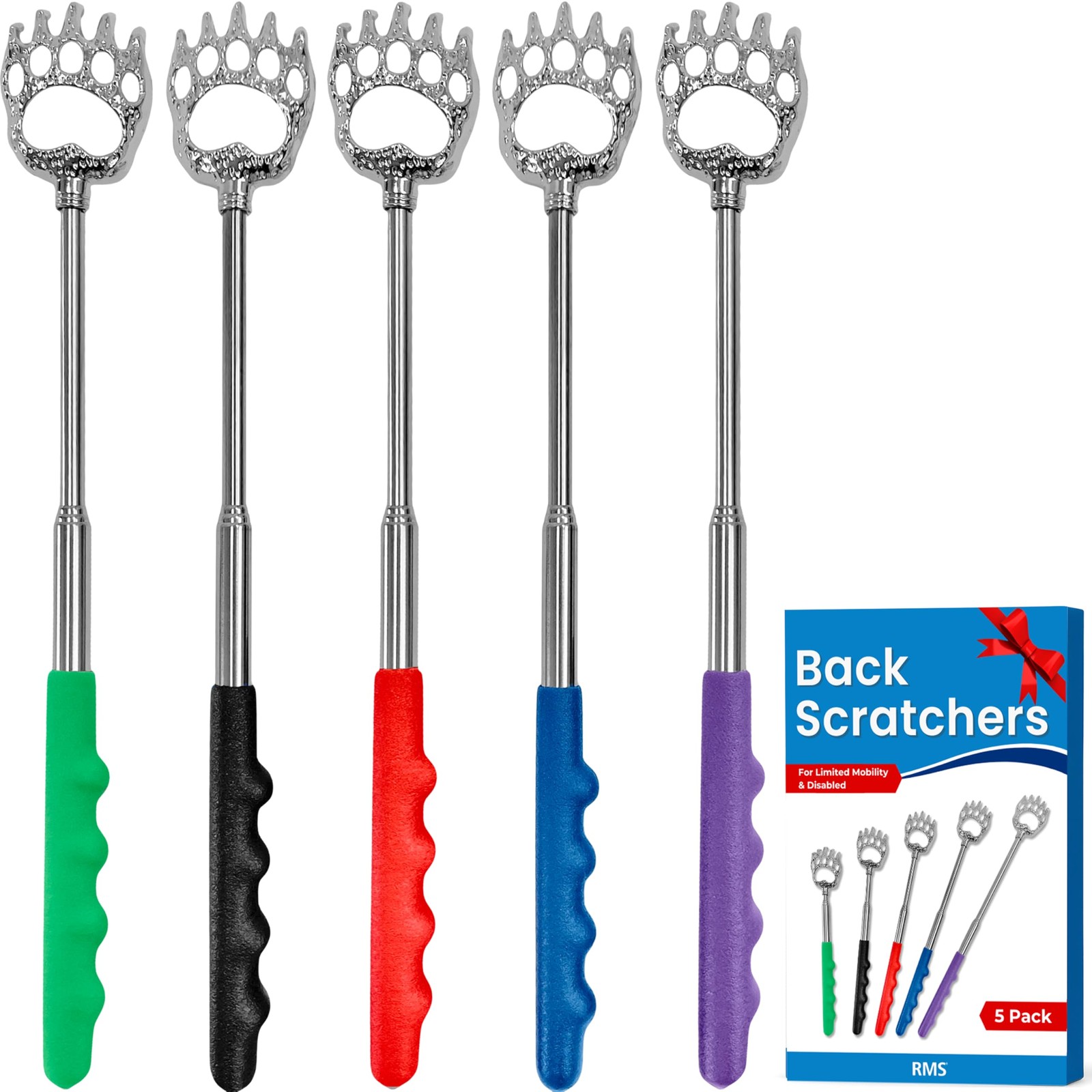 RMS 5 Pack Telescoping Back Scratcher - 5 Count (Pack of 1), Multicolor