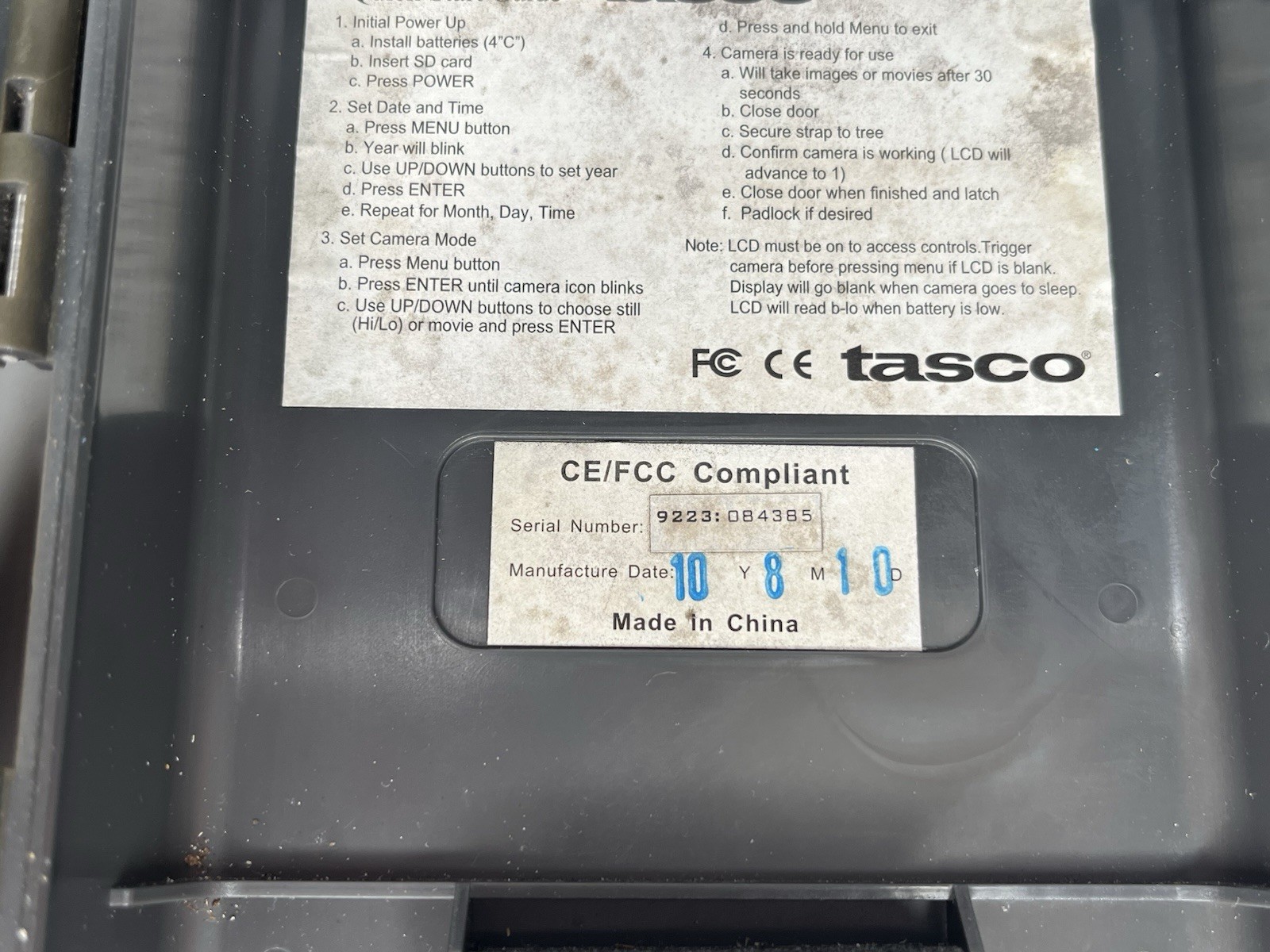 Tasco Game Digital Trail Camera SD Card Strap Untested