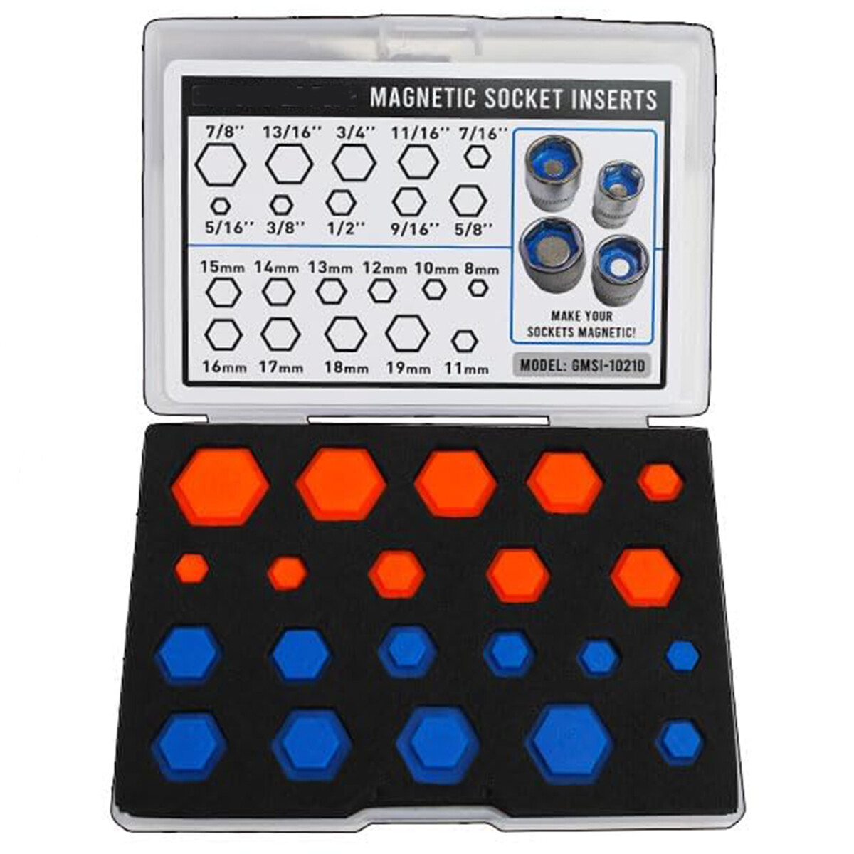 21PCS Magnetic Socket Inserts SAE and Metric 5/16"-7/8" 8-19mm Universal Socket