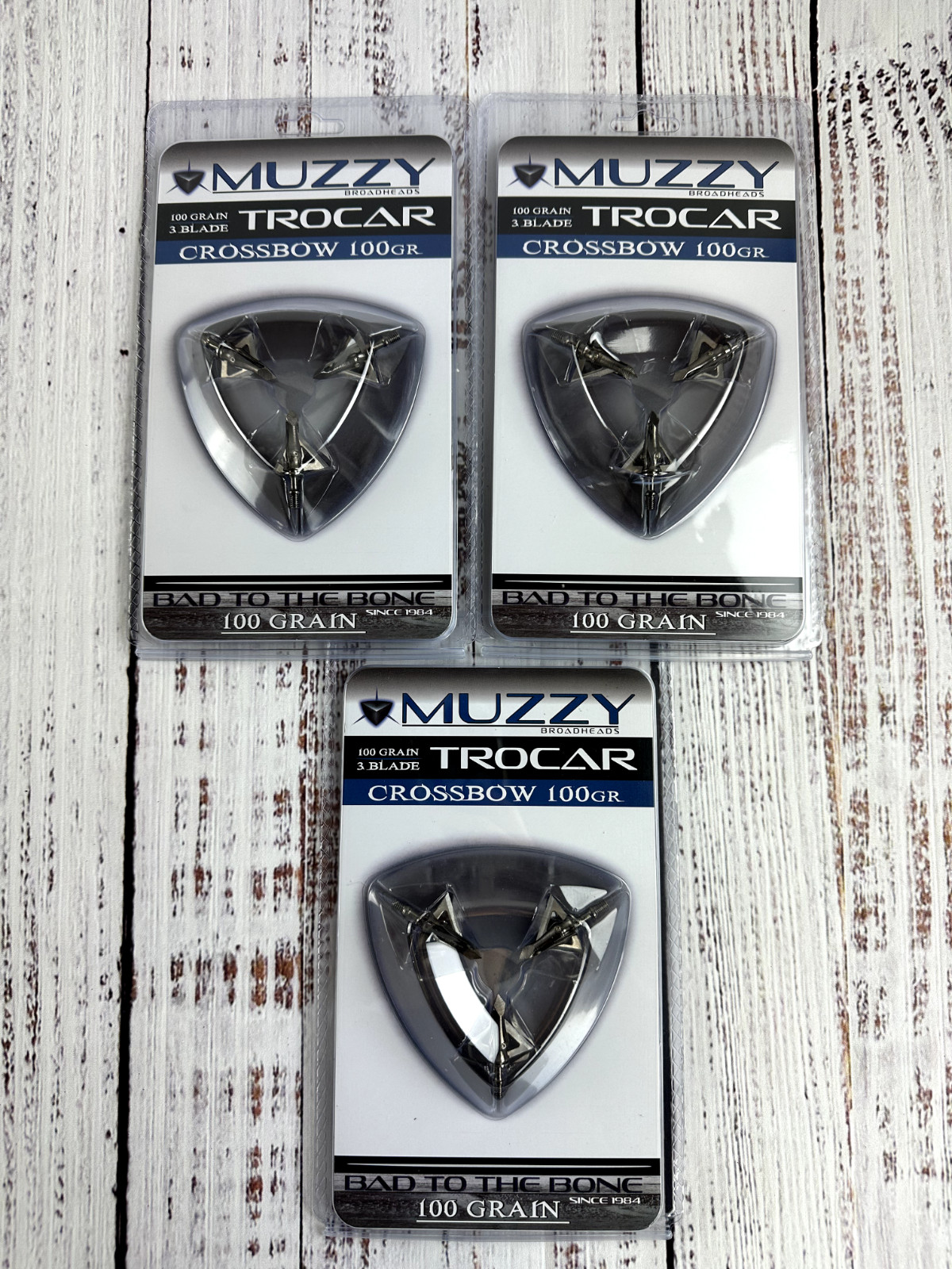 3 packs CROSSBOW Muzzy 3 BLADE Trocar 100 Grain Archery Hunting Fixed Broadhead