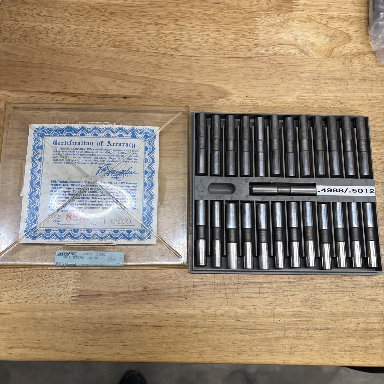 DELTRONIC TENTH PLUG Pin GAUGE TP25 .5000 .0001 steps .4988 - .5012 Bore Gage