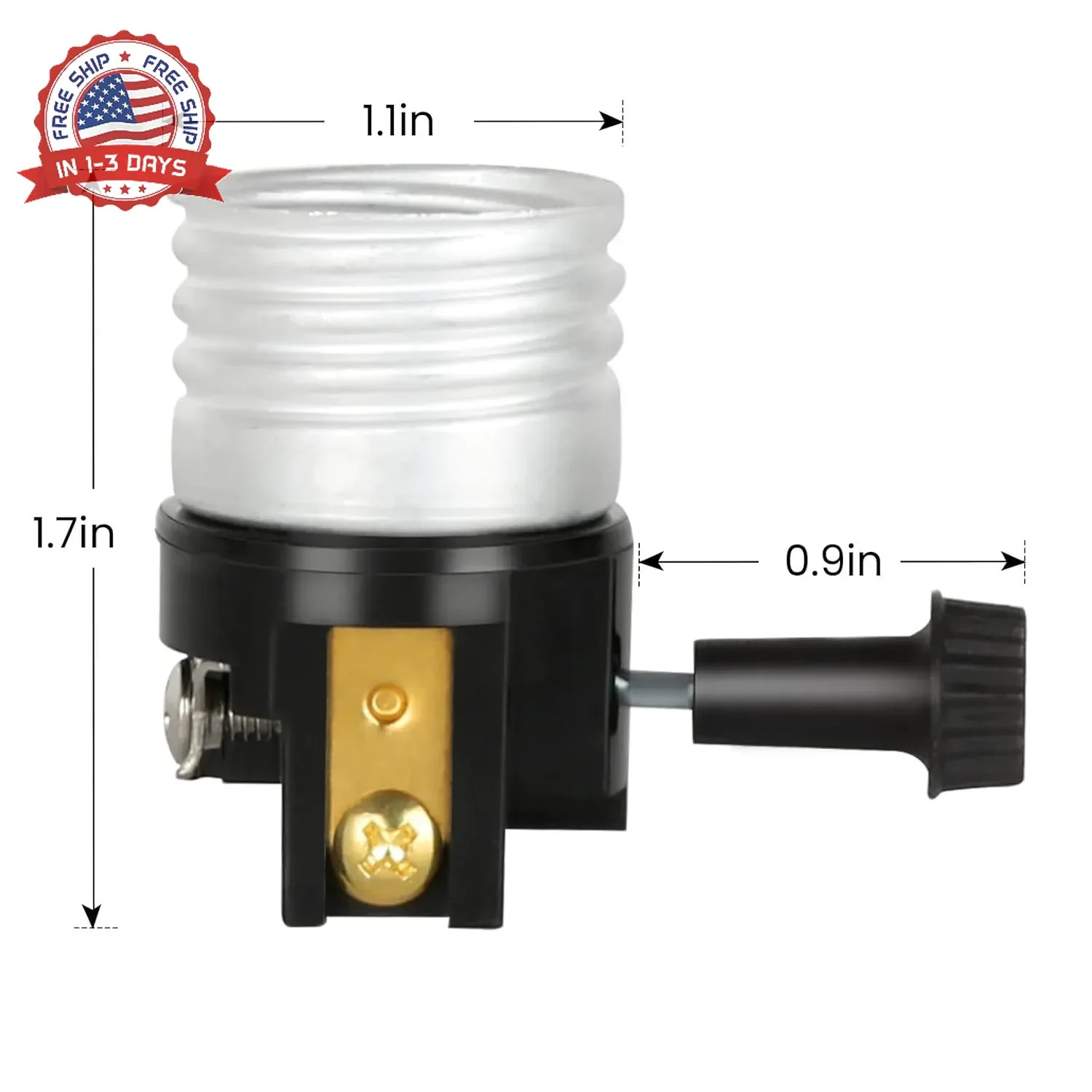 2 Pack Aluminum E26/E27 Light Socket Replacement with ON/Off Switch Rust-Resista