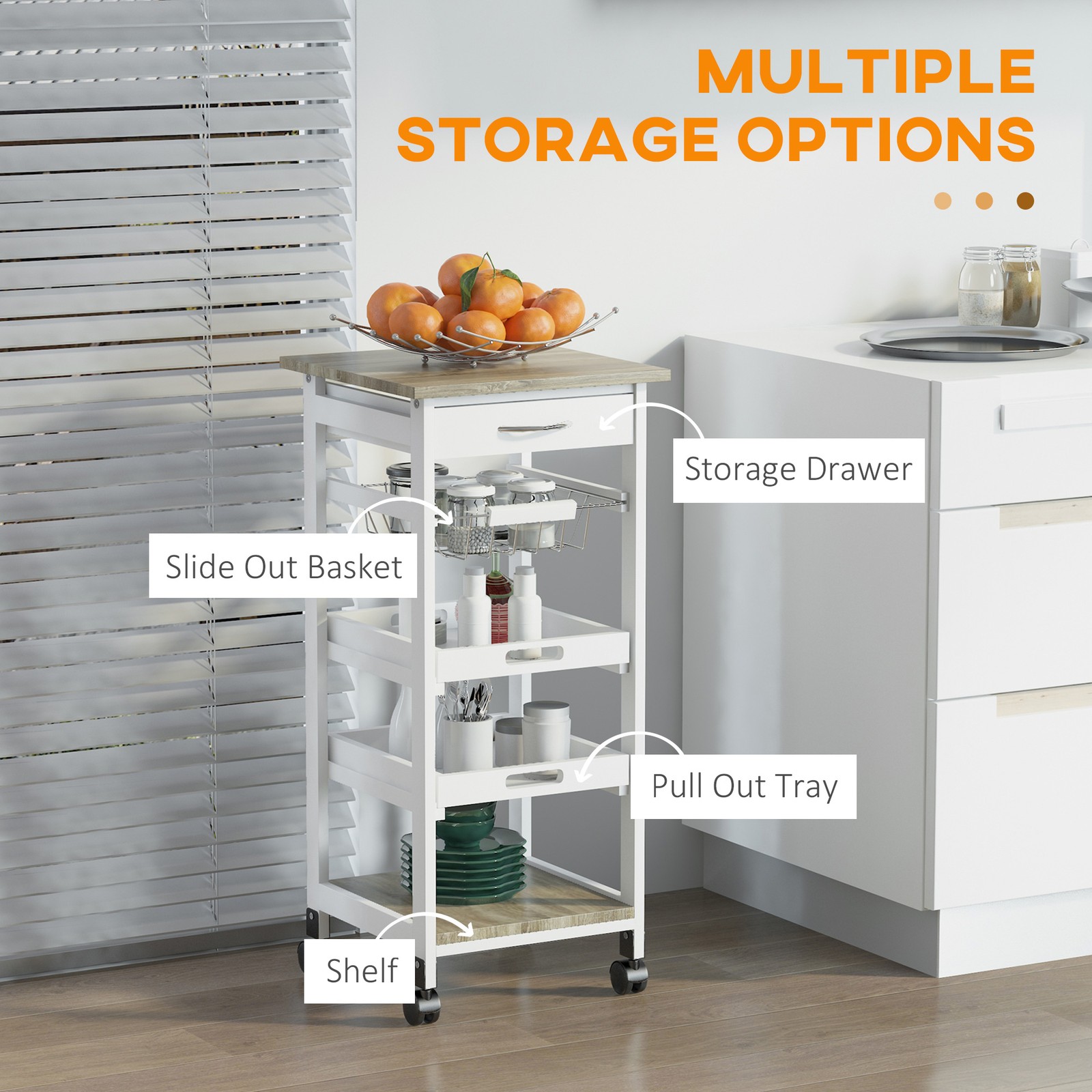 HOMCOM Mobile Kitchen Cart, Rolling Kitchen Island with Storage, Solid Wood Fr