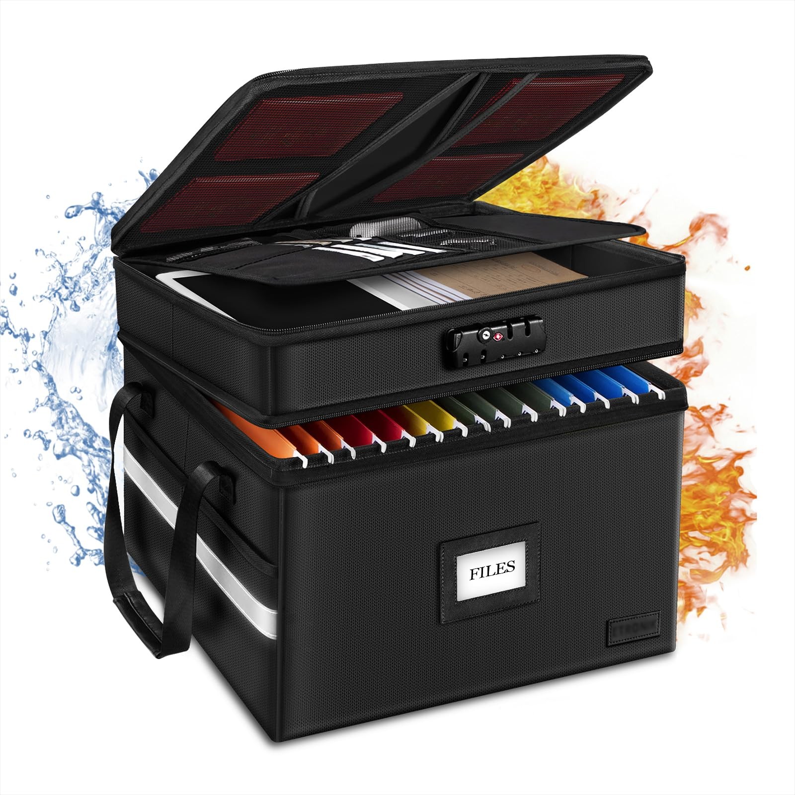 Fireproof File Organizer with Lock, 2 Layer Fireproof Document Box with 5 Tab...