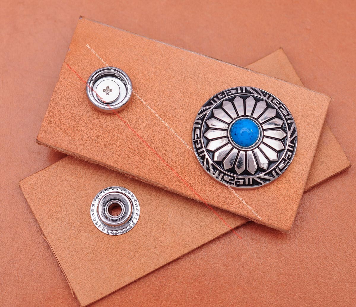 10X Silver Sun Flower Leathercraft HandbagTurquoise Concho Snap Button Set 30mm