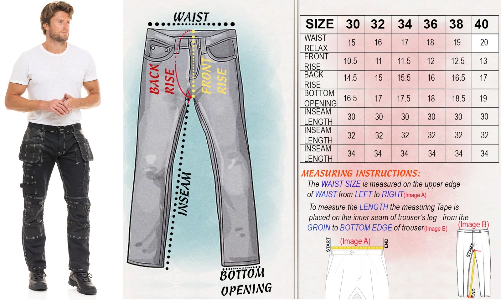 Men Construction Pants Carpenter Cordura Knee Reinforcement Workwear Trousers