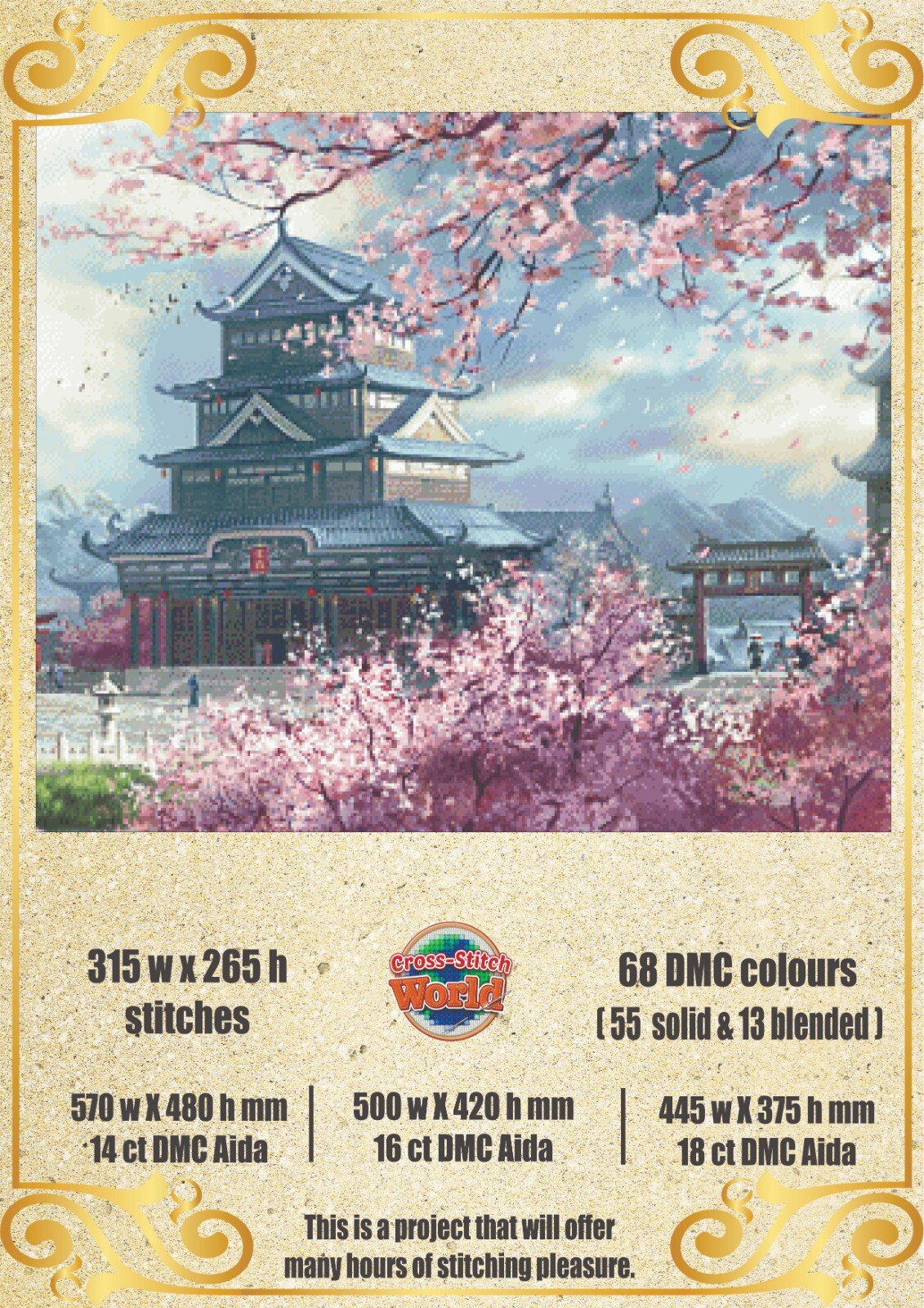 Sakura Japanese Pagoda 1028 Chart Counted Cross Stitch Pattern Needlework