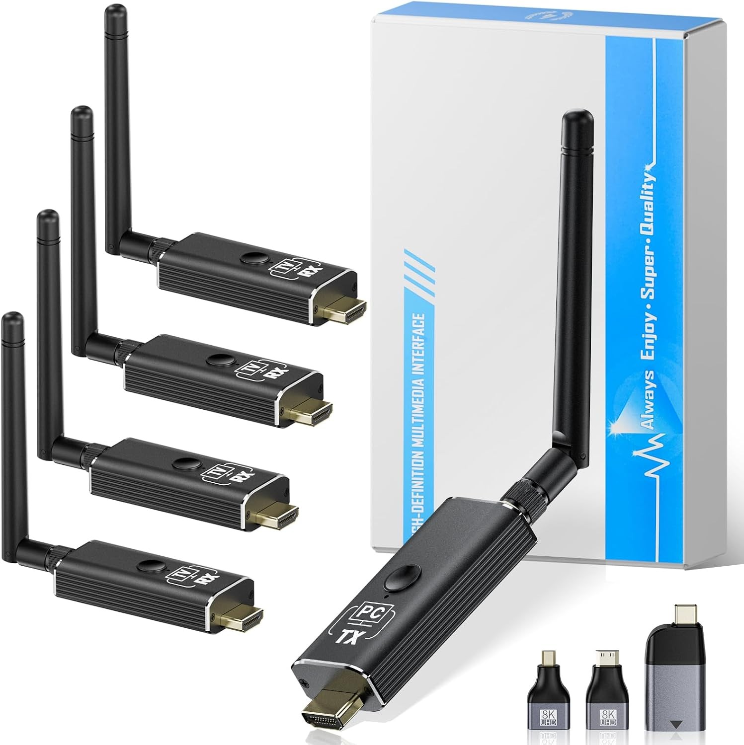 Moman Wireless HDMI Transmitter + 4 Receivers 4K/1080P HD Output for PC/TV Box