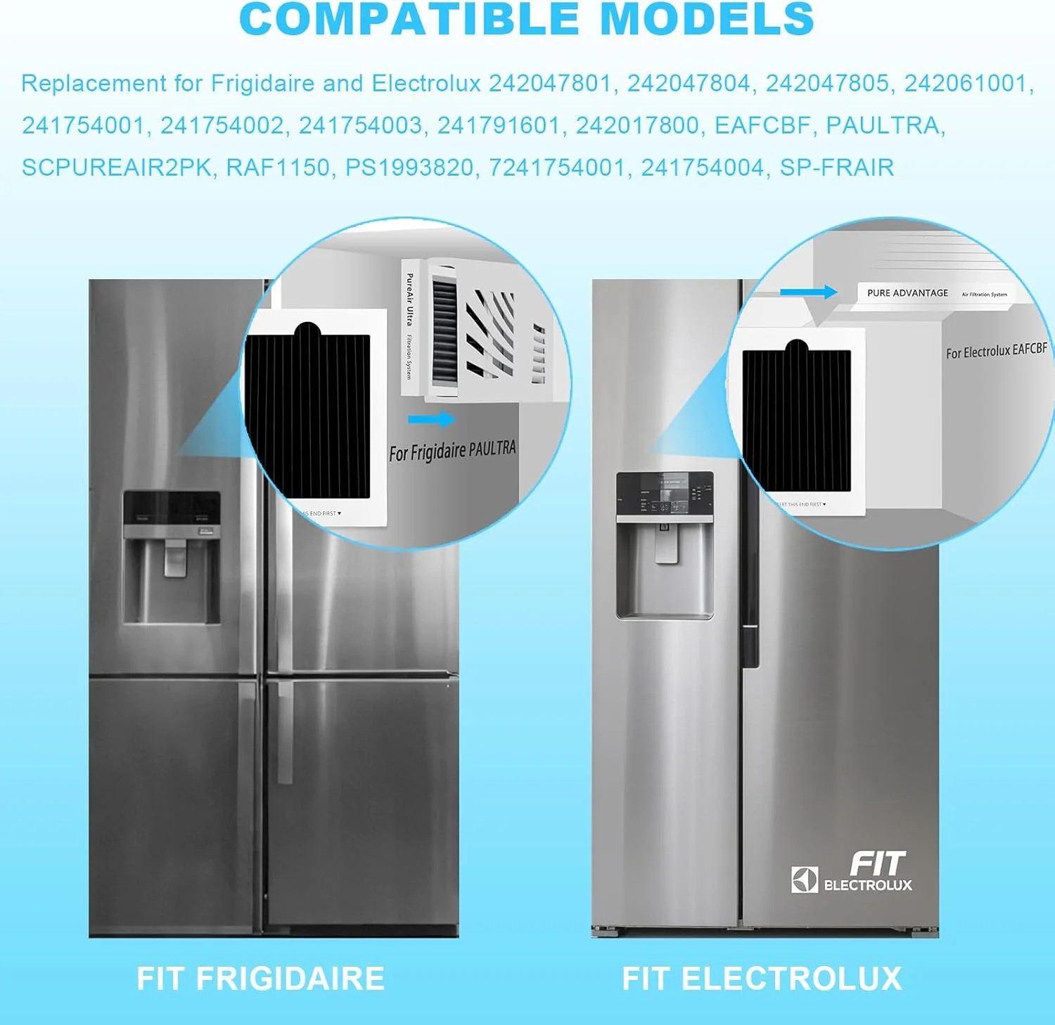 6-Pack Premium Refrigerator Air Filter Replacement, Carbon Activated Filter Comp