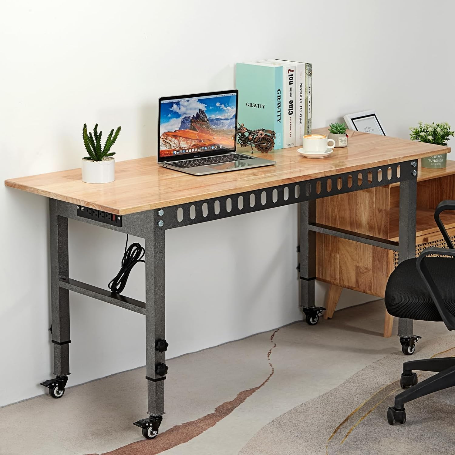 54.3 "Adjustable Workbench with Power Outlet, Heavy Duty 2000 LBS Load Capacity