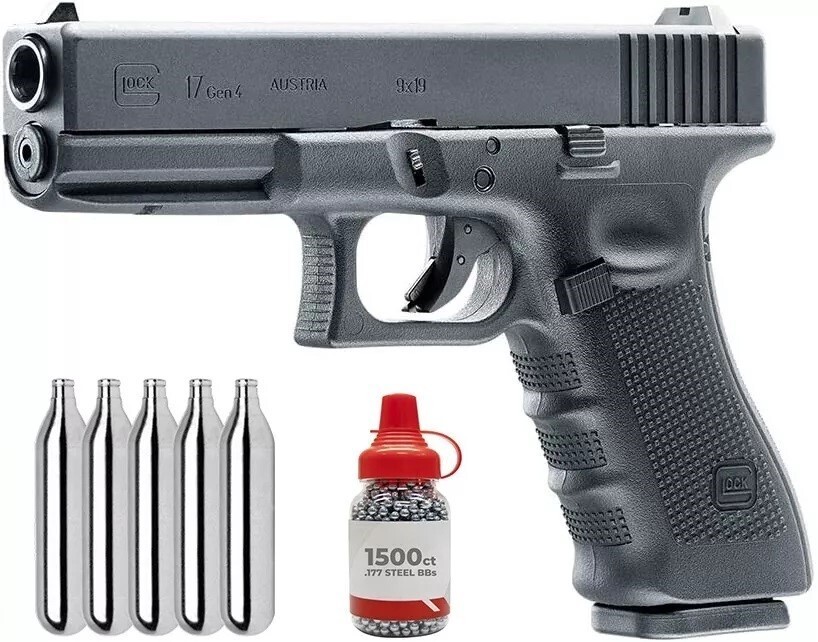 Umarex GLOCK 17 Gen4 .177 Cal Blowback Air Pistol w/5x12 CO2 and 1500 BBs Bundle