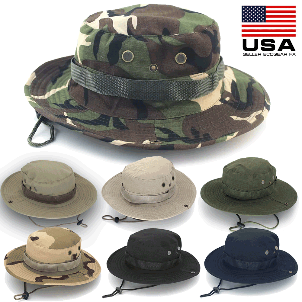 Tactical Boonie Hat Military Camo Bucket Wide Brim Sun Fishing Bush Booney Cap