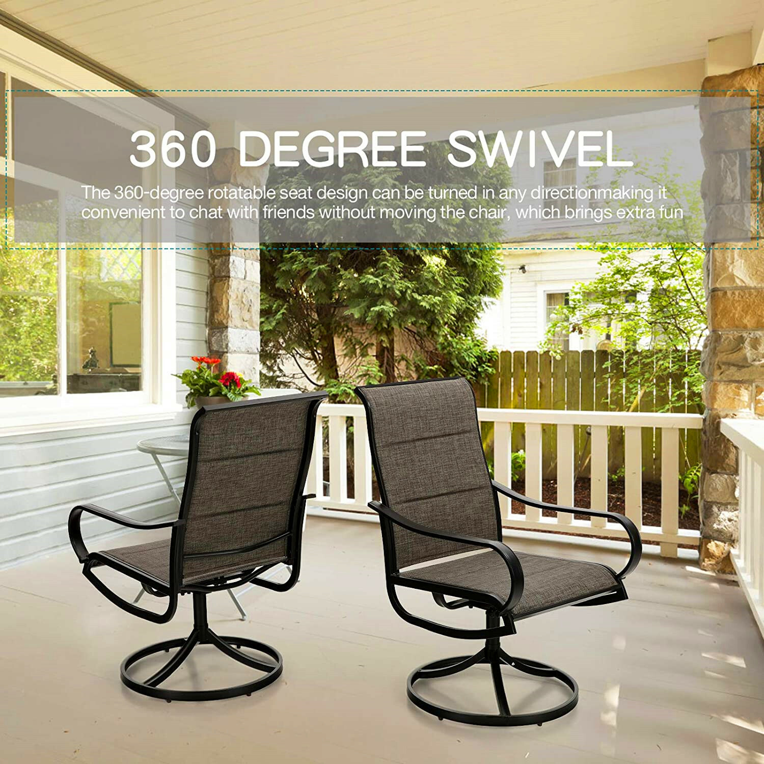 Swivel Patio Dining Chair Set of 2 High Back Outdoor Chairs Furniture