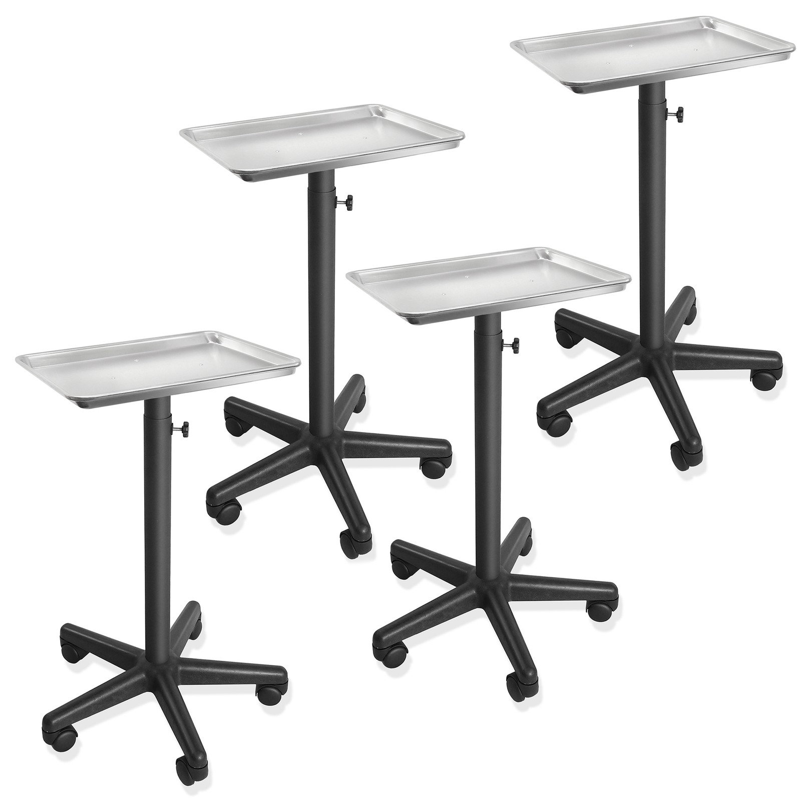 Set of 4 - Professional Aluminum Salon Rolling Utility Tray Cart Medical Tattoo