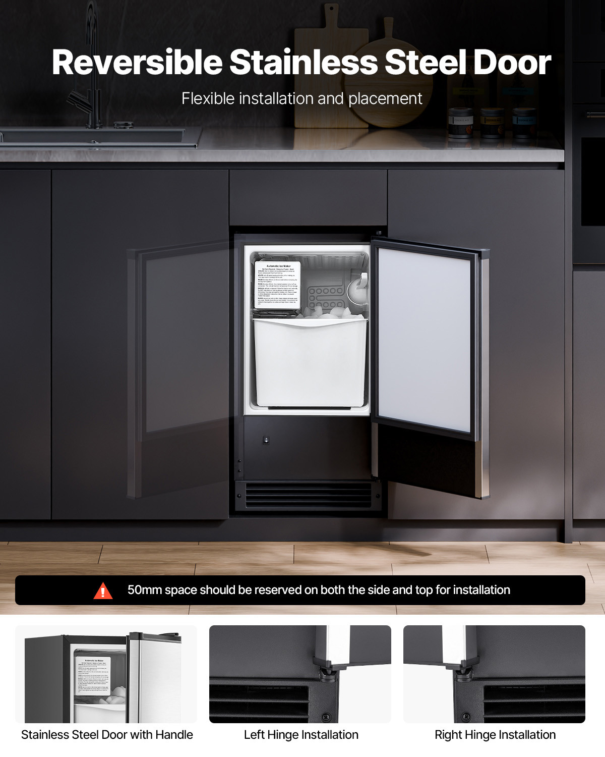 25Lb Undercounter Commercial Ice Maker 15" Built-in crescent Ice Maker Machine