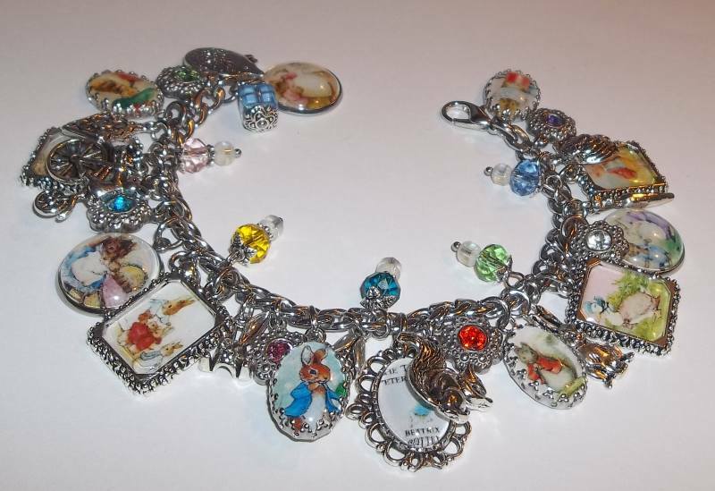 Classic Book Art Peter Rabbit Charm Bracelet Hand Crafted Beatrix Potter