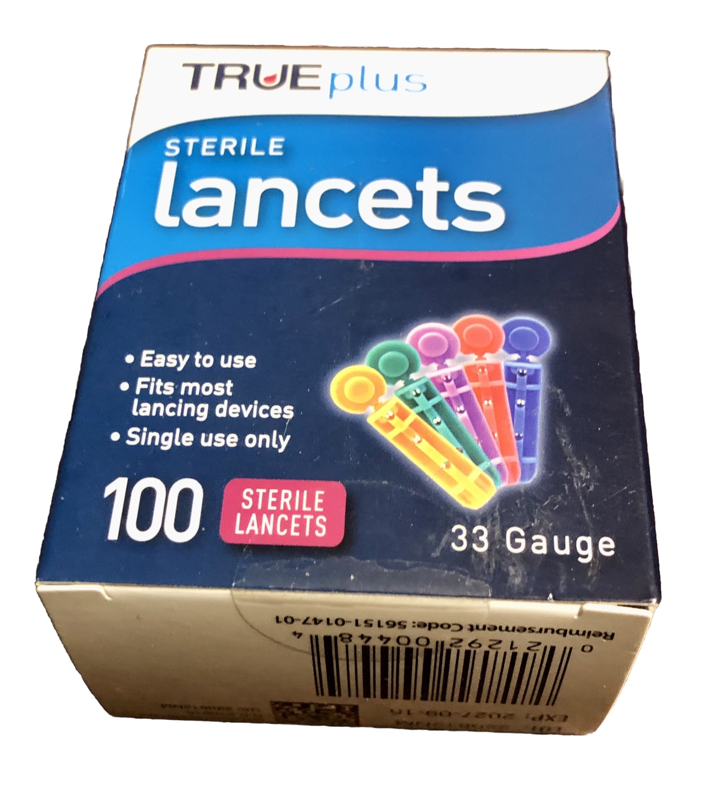 TRUEplus Sterile Lancets for 33 Gauge 1 Box At 100 Per Box Expires 2027-09-15