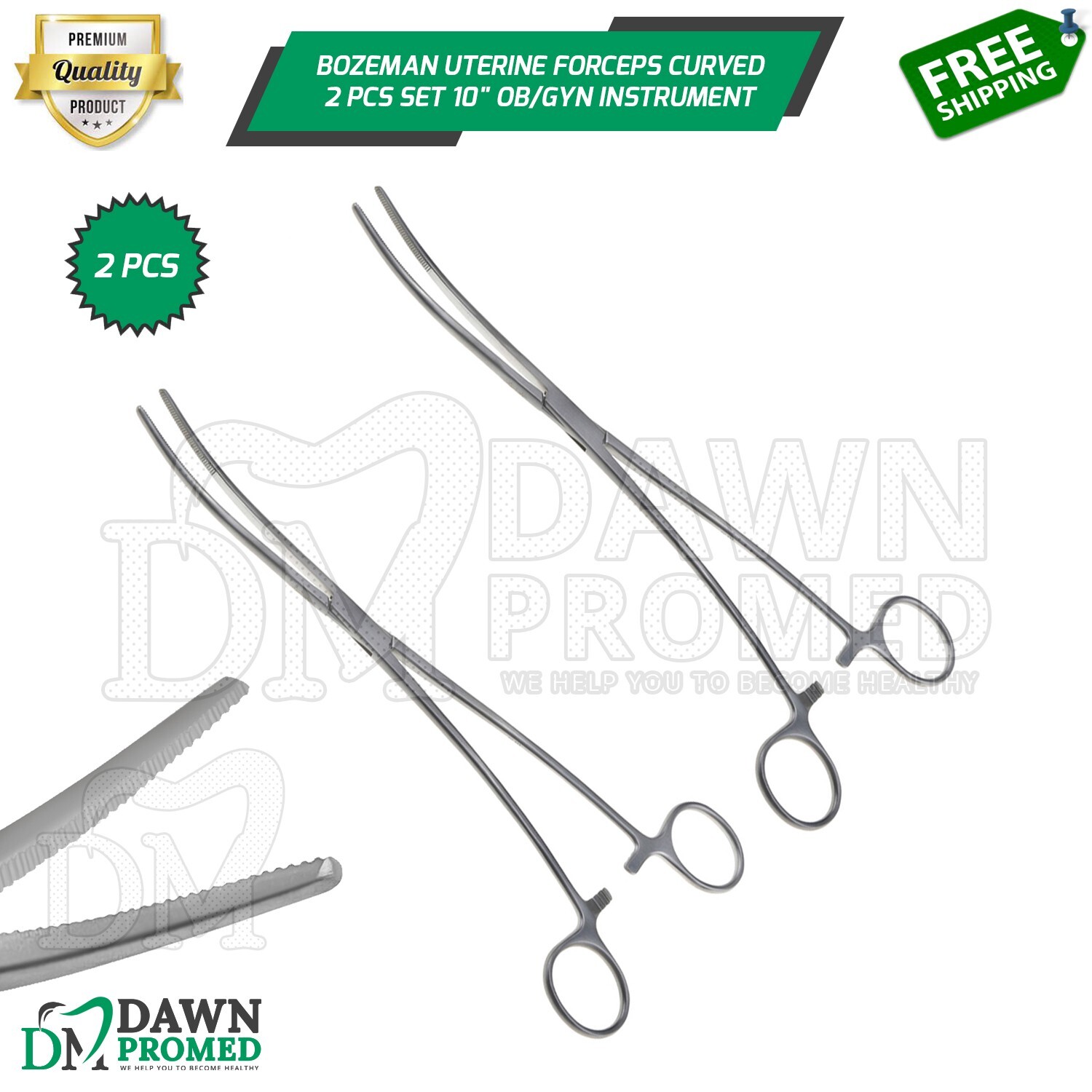 Bozeman Uterine Forceps 2 Pcs Set 10" Curved OB/GYN Surgical Instrument German G