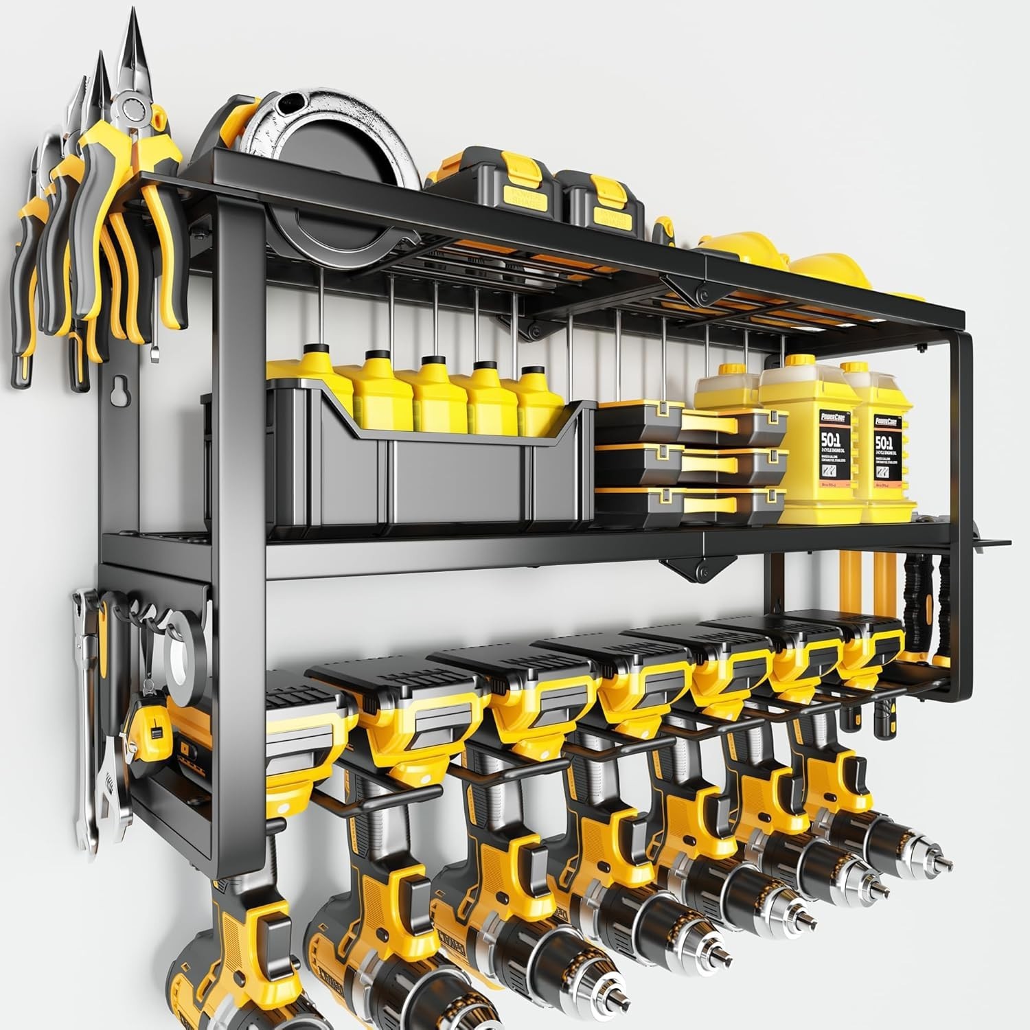 Power Tool Organizer Wall Mount - 300Lbs Load 3 Layers Storage Rack with 7 Dr...