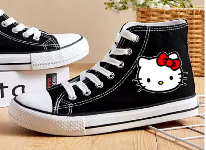 High Tops Hello Kitty Sneakers Canvas Tennis Shoes Athletic Black Pink Sanrio