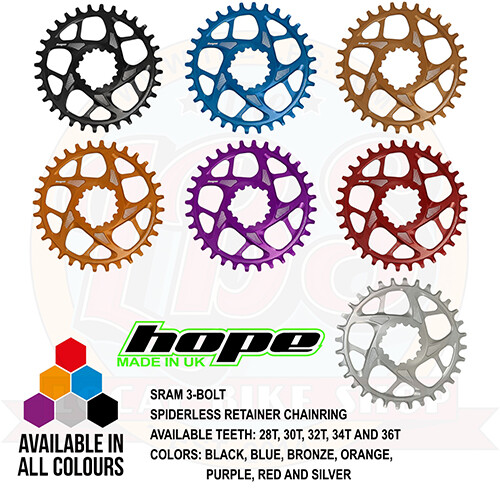 Hope R22 Spiderless SR3 Retainer Ring Chainring 28 30 32 34 36T For SRAM 3 Bolt