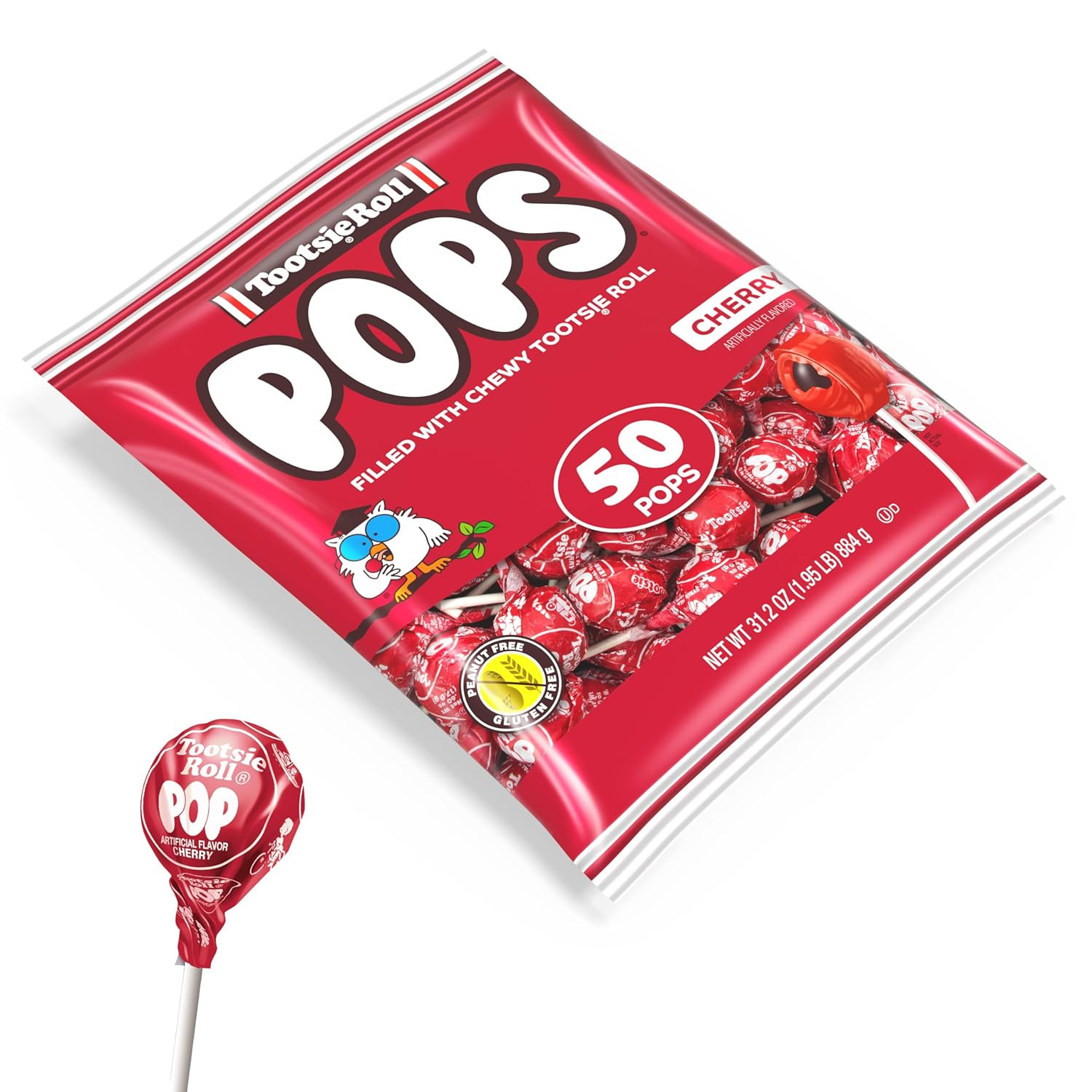 Tootsie Pops Single Flavor Bag - Cherry Flavored Lollipops with Chocolatey Cente