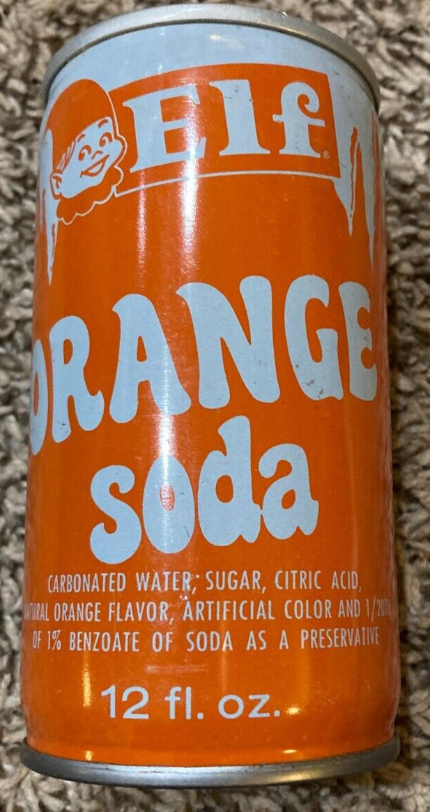 VINTAGE ELF ORANGE SODA PULL TAB STEEL CAN -