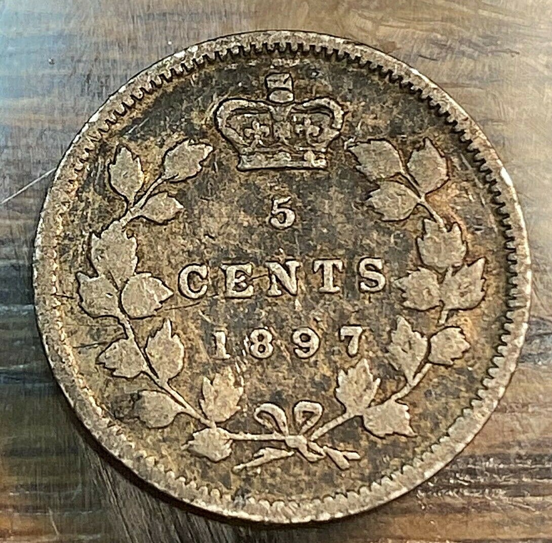 1897 Canada Silver Five Cents Nice Original F+ KM-2 CHN