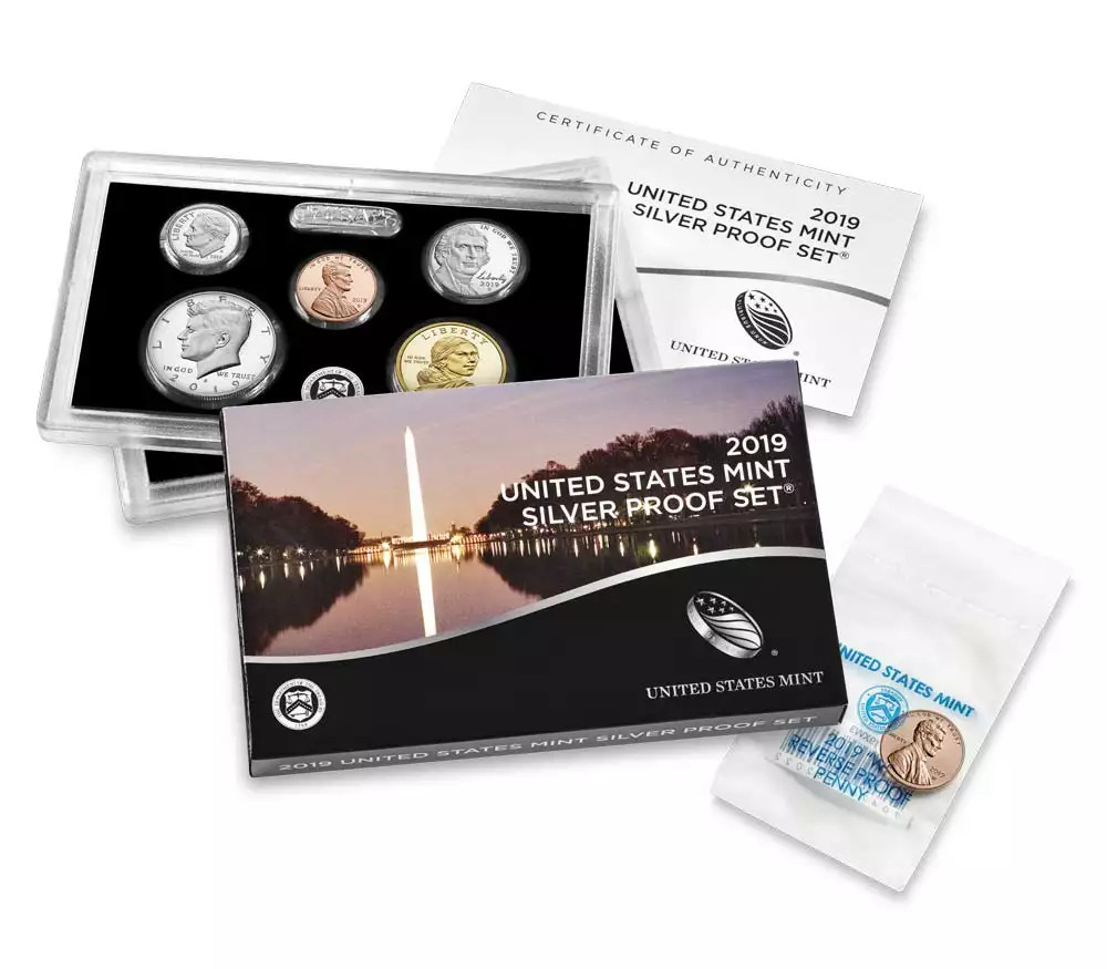2019-S U.S. Silver Proof Set: Complete 10-Coin Set, w/Box & COA (w/Rev PR Cent)