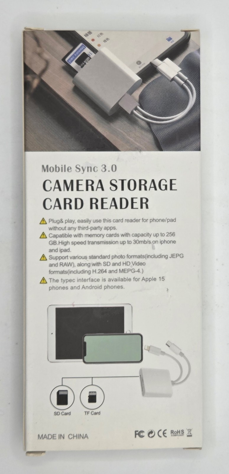 Mobile Sync 3.0 Camera SD and MicroSD Card Reader w/ Lightning & USB-C - NEW