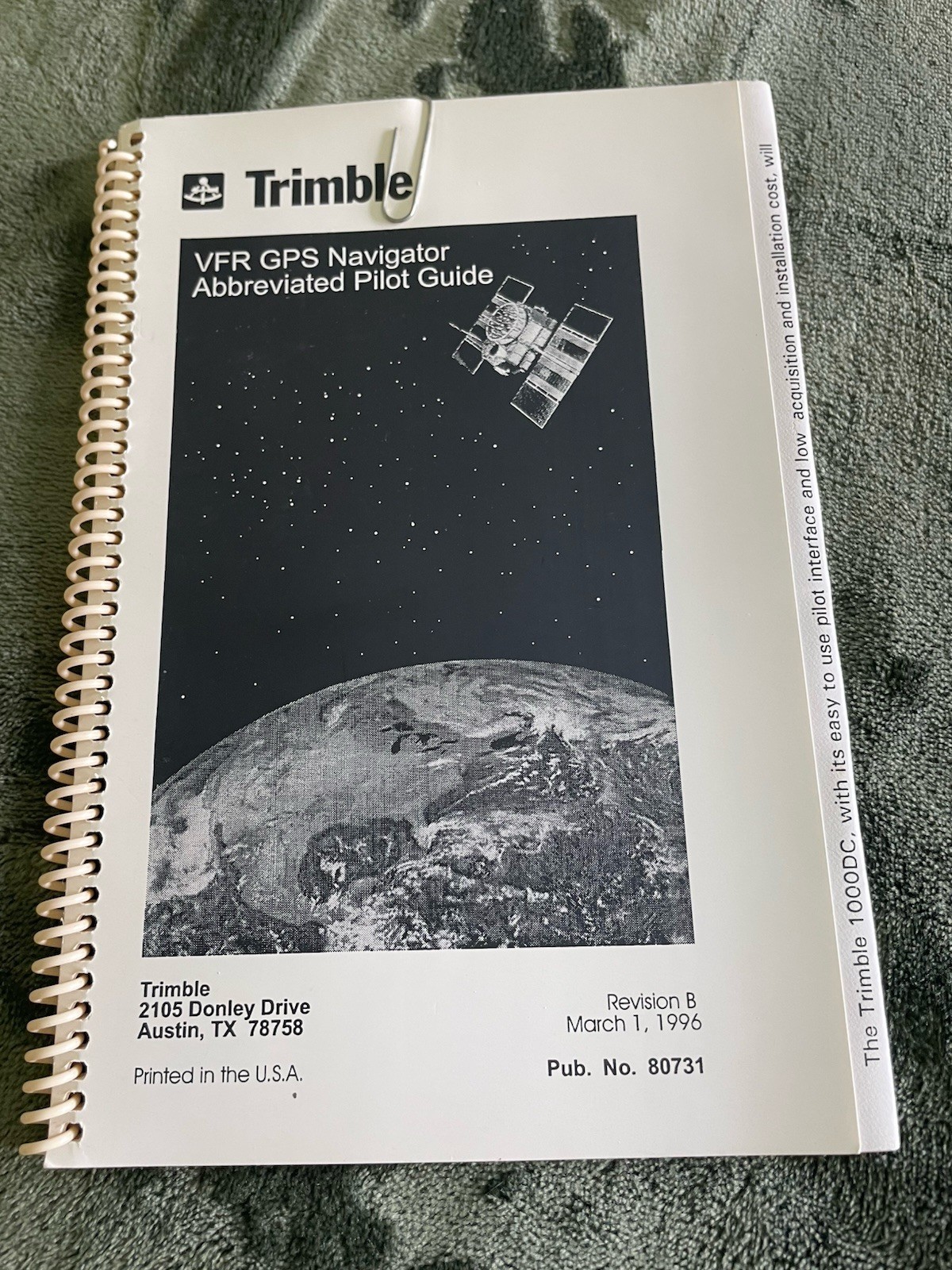 Trimble VFR GPS Navigator Abbreviated Pilot Guide 1996 1000DC 2000A