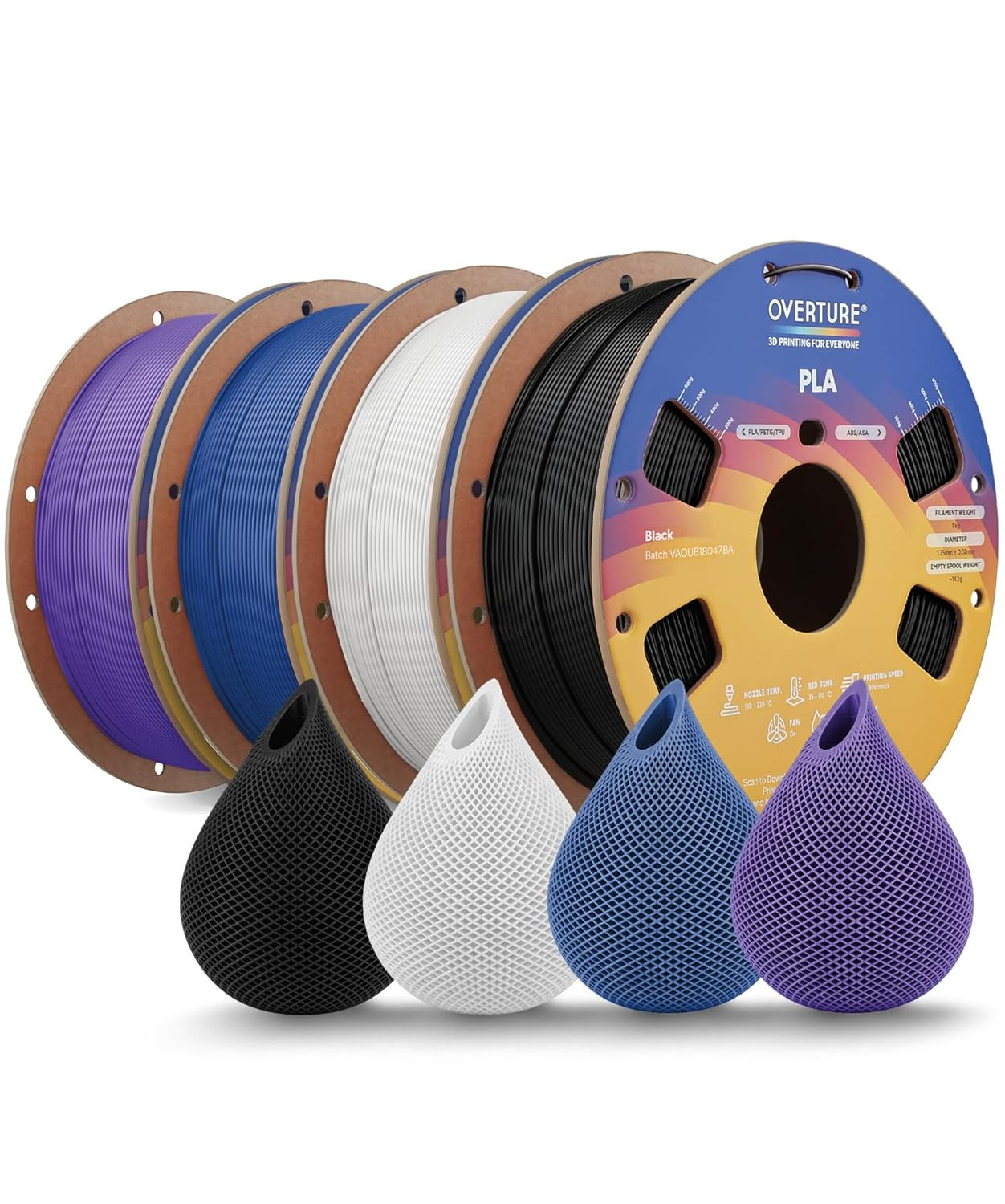 4KG Bundle High Speed PLA Filament 1.75Mm, Neatly Wound 3D Printer Filament 4 Pa