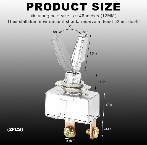 2 PCS Heavy Duty Toggle Switch, 50A 12V 2 Pin SPST Toggle Switch with Screw Term