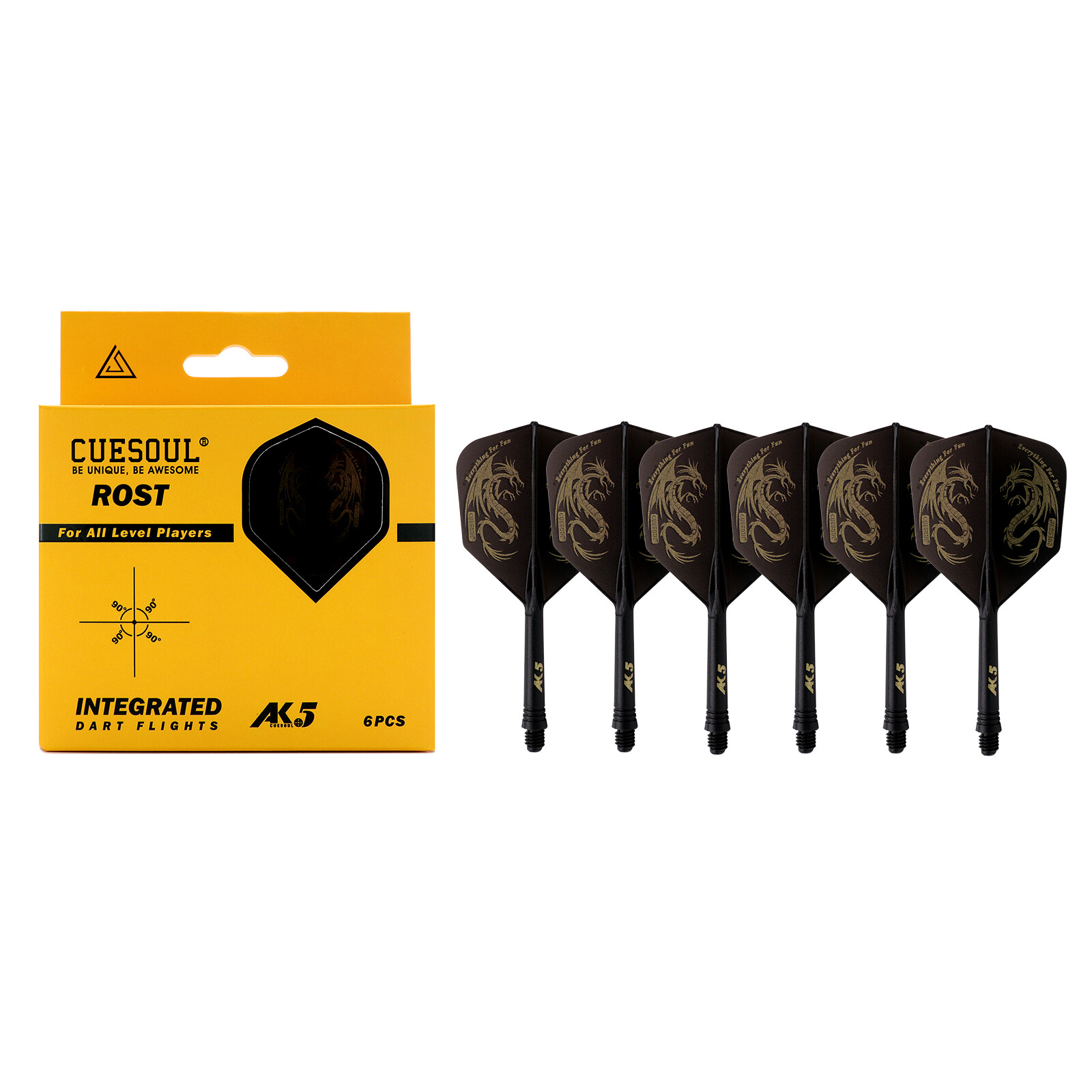 CUESOUL Integrated Dart Shaft and Flights 6 Pcs Big Wing Shape-Black Dragon 28mm