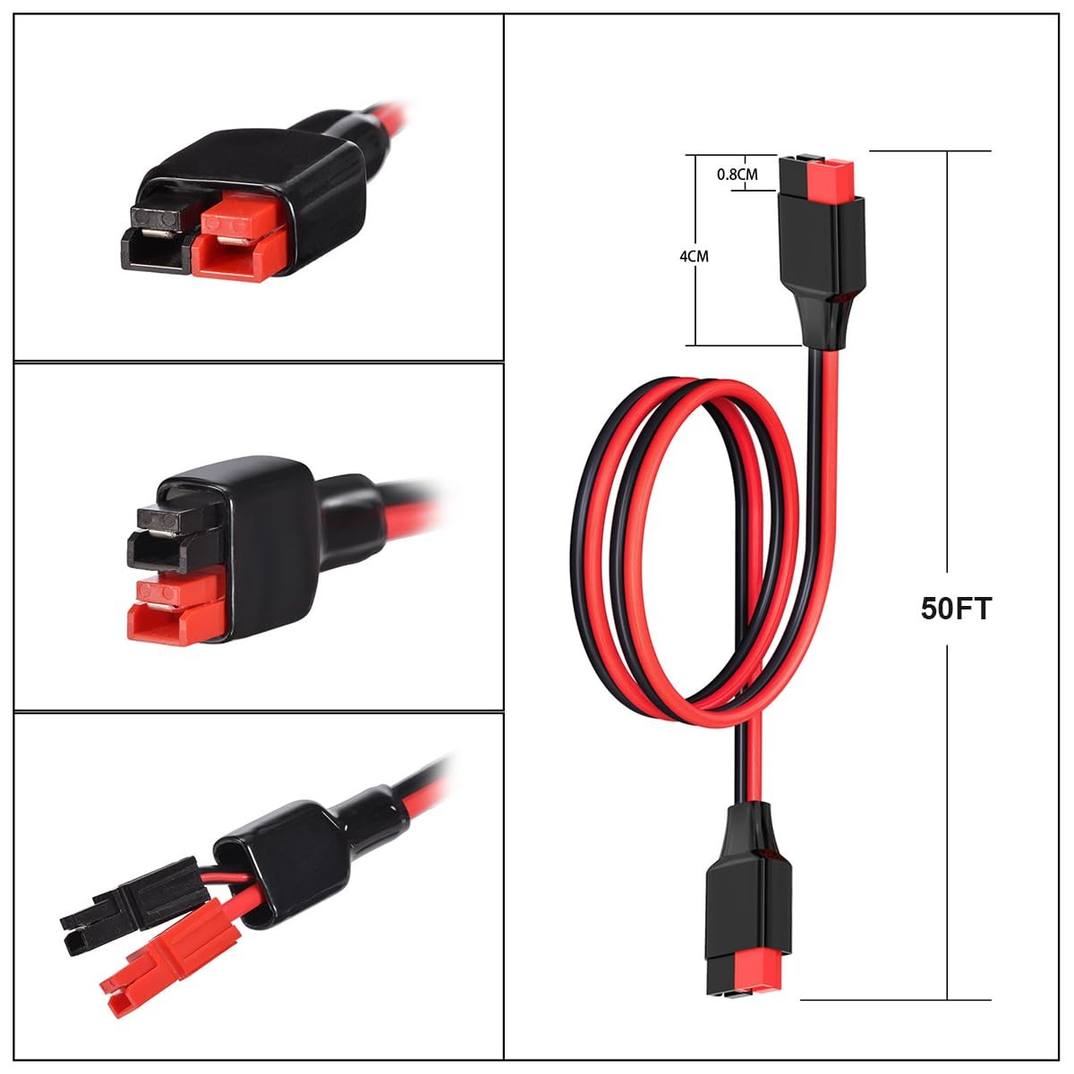 ELFCULB 10AWG 50FT Anderson Extension Cable Solar Power Generator Panel Anderson