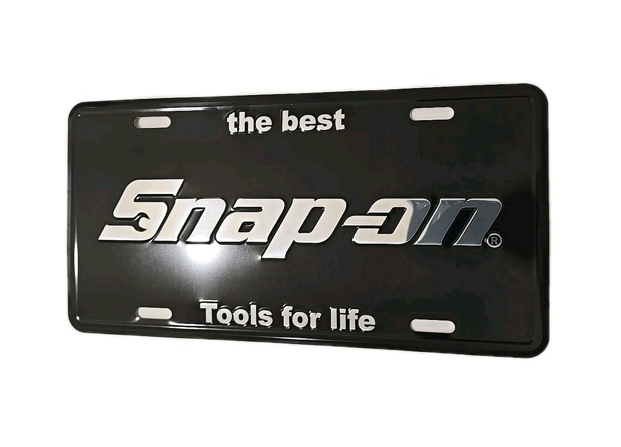 2PACK SNAP ON TOOLS License Plate BOX Chrome LOGO EMBLEM Gloss Black Badge Decal