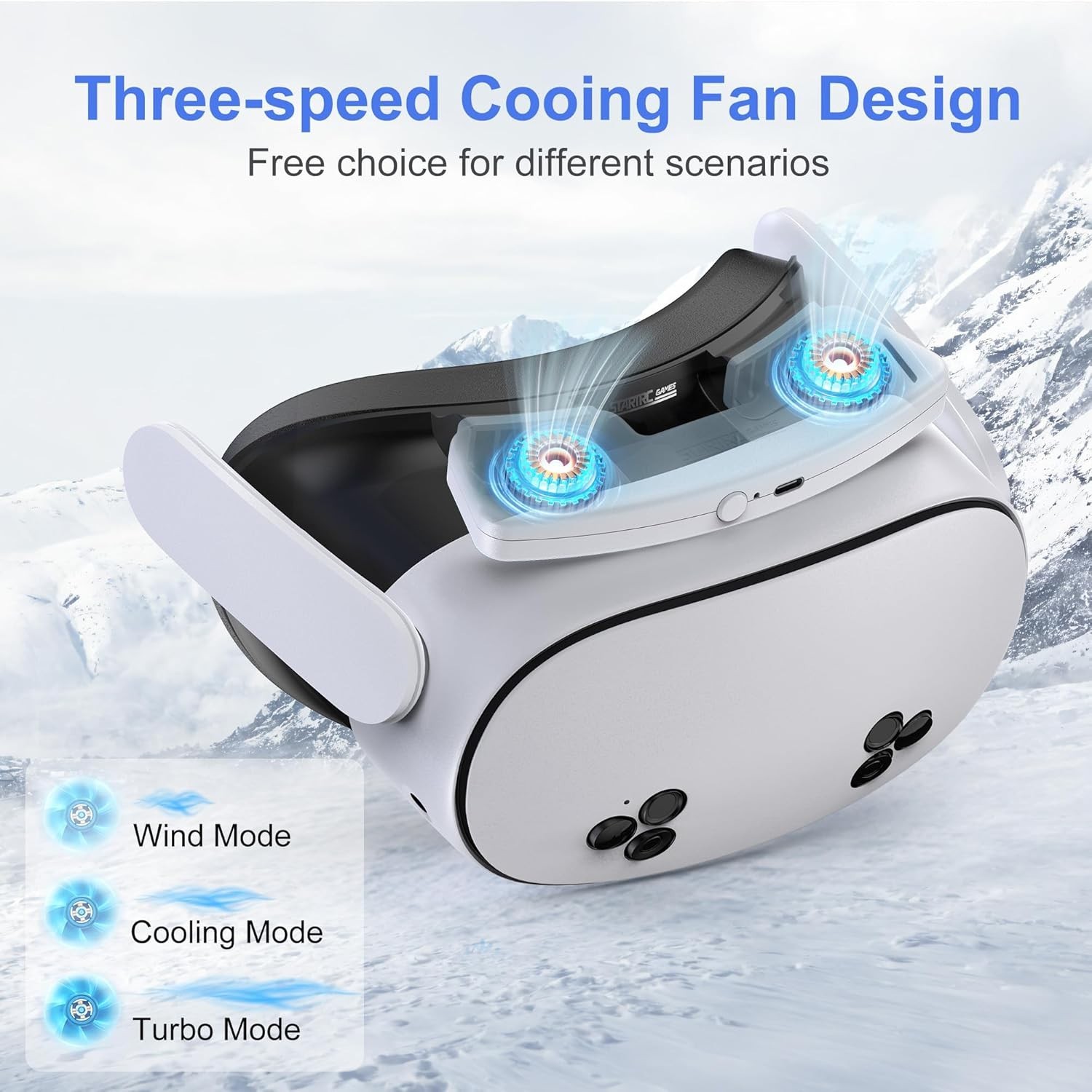 Facial Interface Cooling Fan for Meta Quest 3S Accessories, Soft PU Leather & Ic