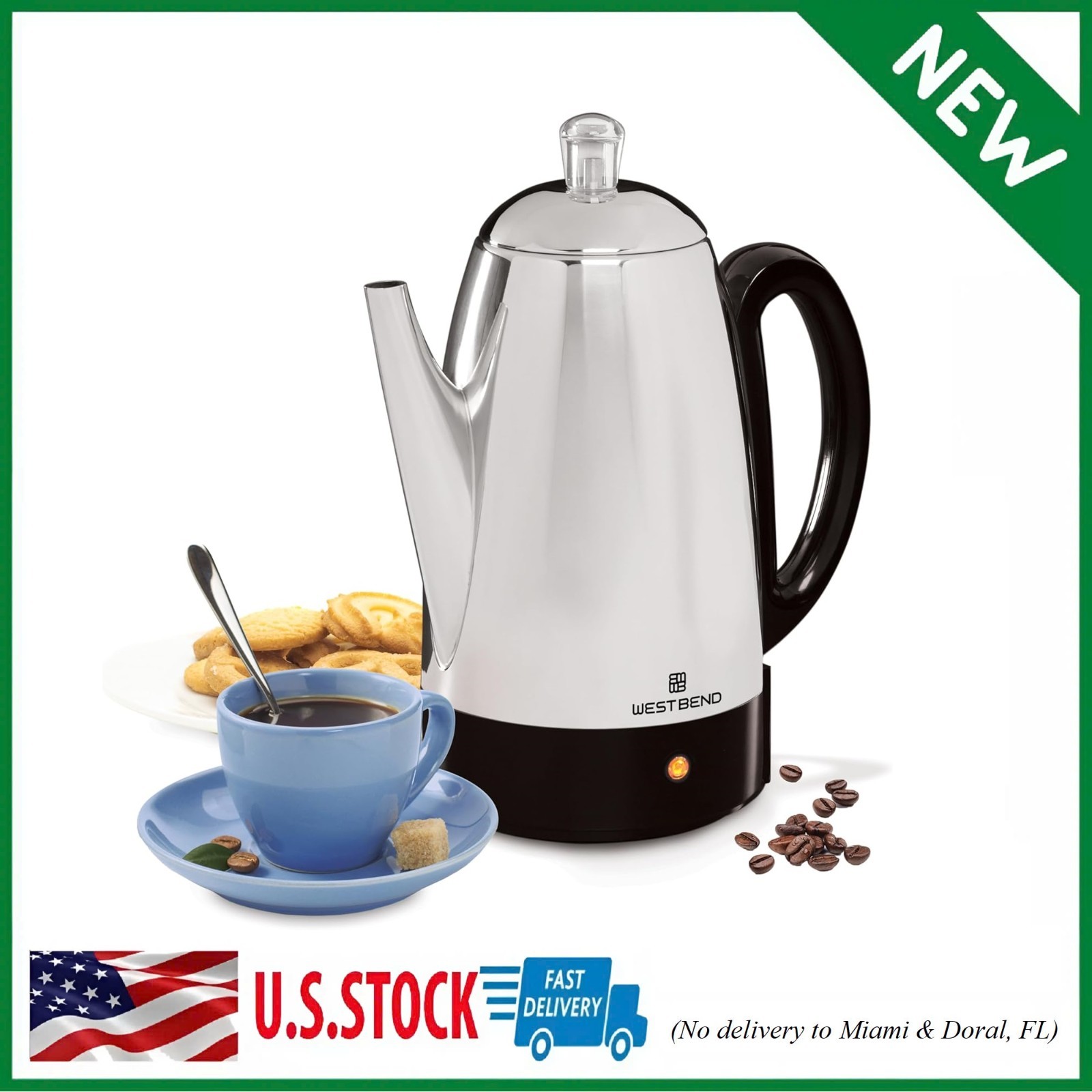 Electric Percolator Classic Style Coffee Maker with Heat Resistant Handle Base a