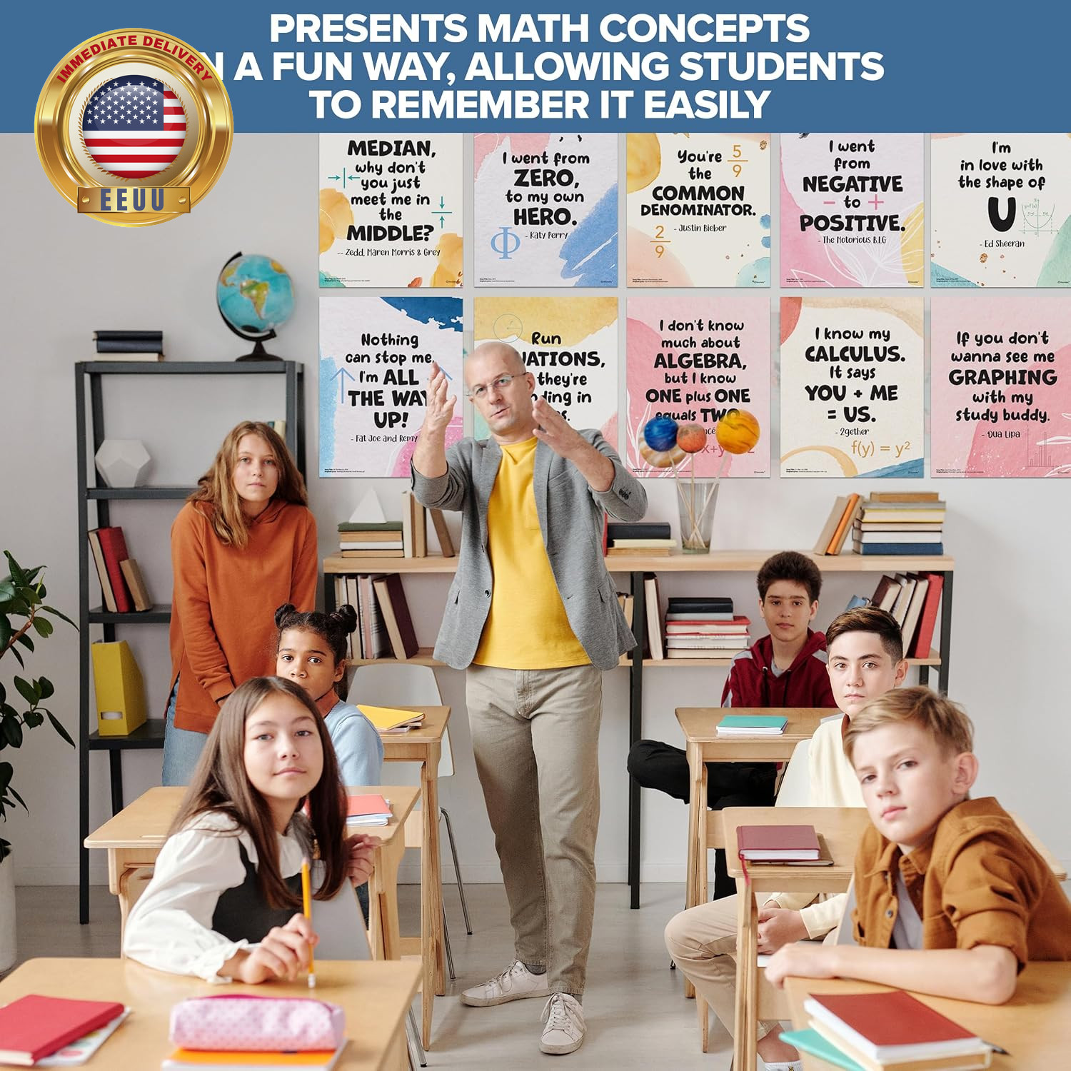 16 Math Posters for High School, 11X14In Educational, Matte-Laminated Classroom
