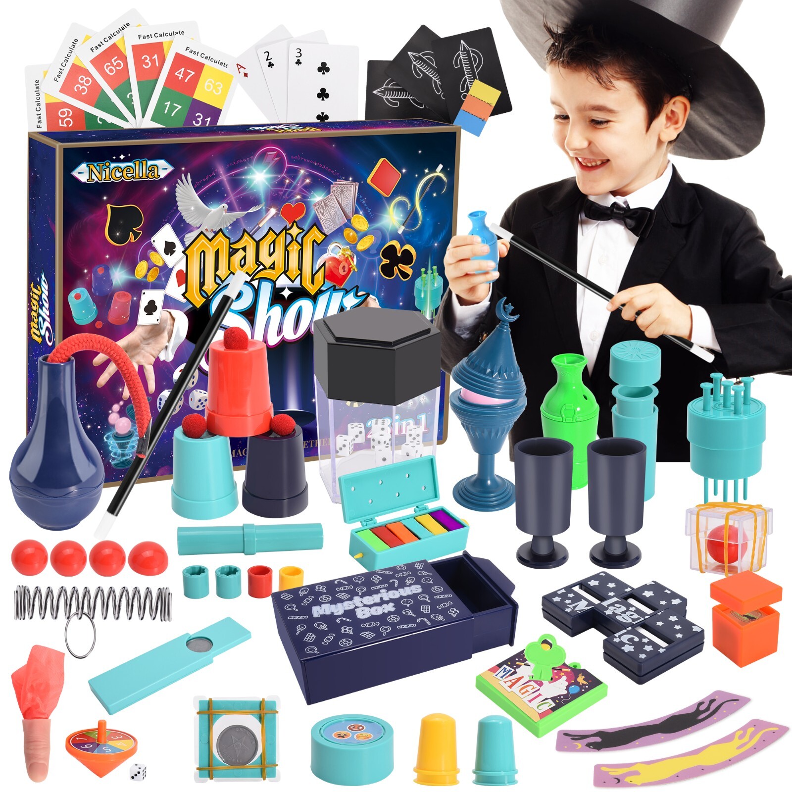 Magic Kit w/ 109 Tricks, 28 in 1 Magic Set for Kids Aged 6+ Boys Girls Toys Gift