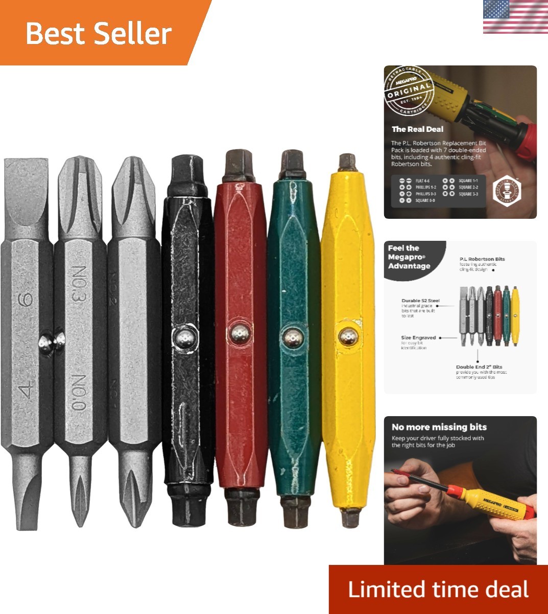 High-Quality 7 Double-Ended Bits - Authentic PL Robertson Sizes for Easy Use
